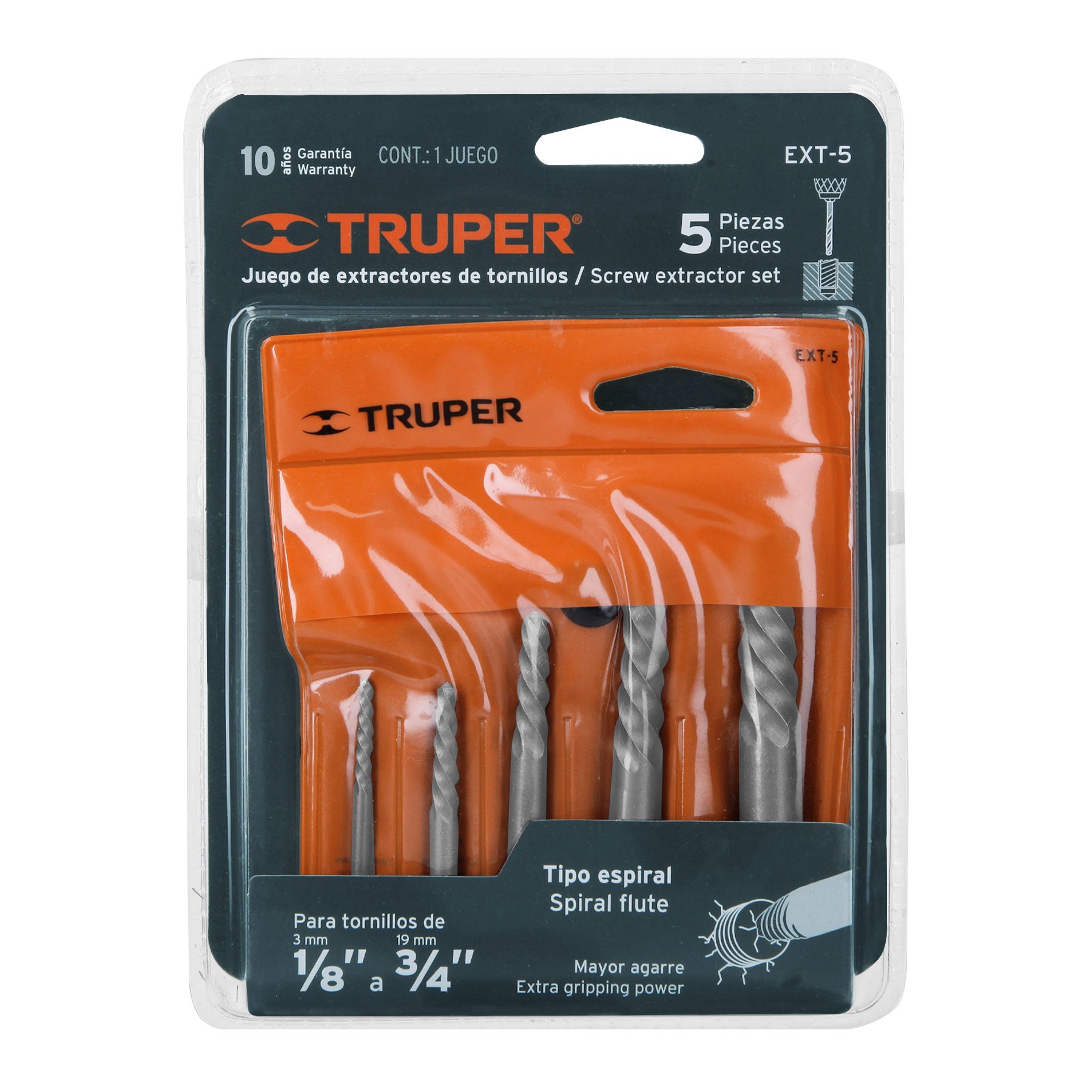 Truper EXT-5, Juego extractores de tornillos, 5 piezas