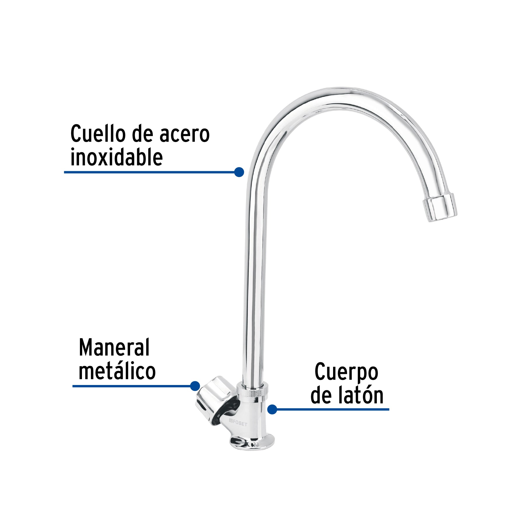 Foset Basic F-314, Llave individual para fregadero cuello curvo cartucho cerámico de suave apertura