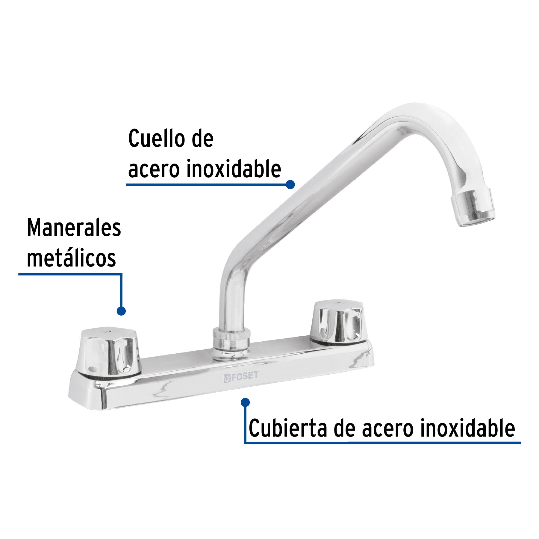 Foset Basic F-318-C, Mezcladora larga 8″ para fregadero manerales hexagonales