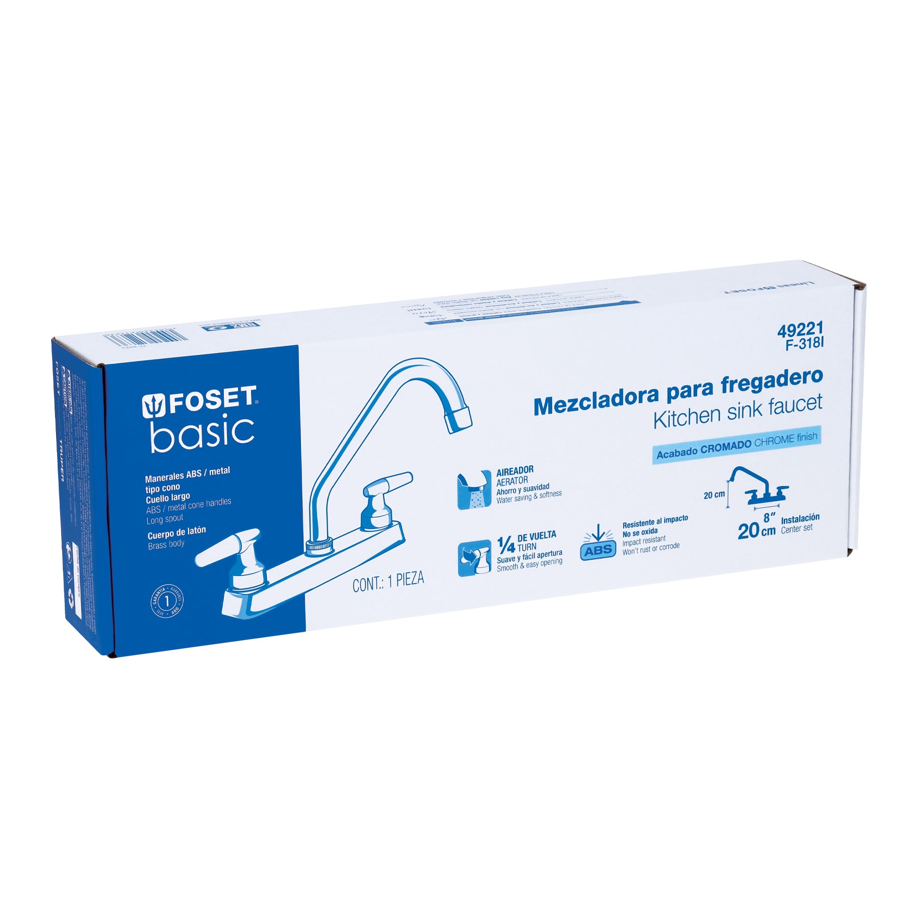 Foset Basic F-318I, Mezcladora para fregadero, manerales cono, Basic