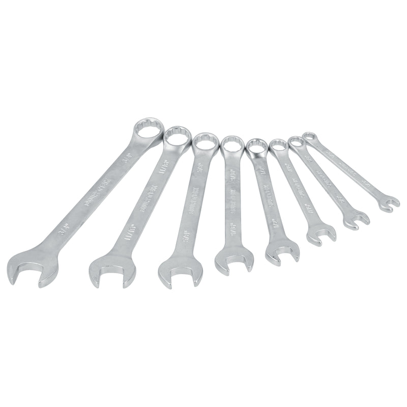 Juego de llaves combinadas satinadas métricas, 12 puntas, 8 piezas en rack Surtek
