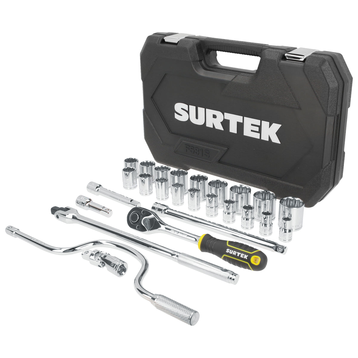 Juego de dados y accesorios cuadro de 1/2" en pulgadas, 27 piezas Surtek