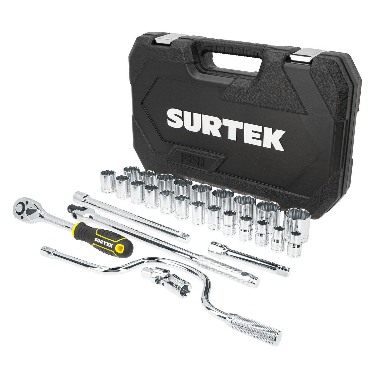 Juego de dados y accesorios cuadro de 1/2" métrico, 28 piezas Surtek