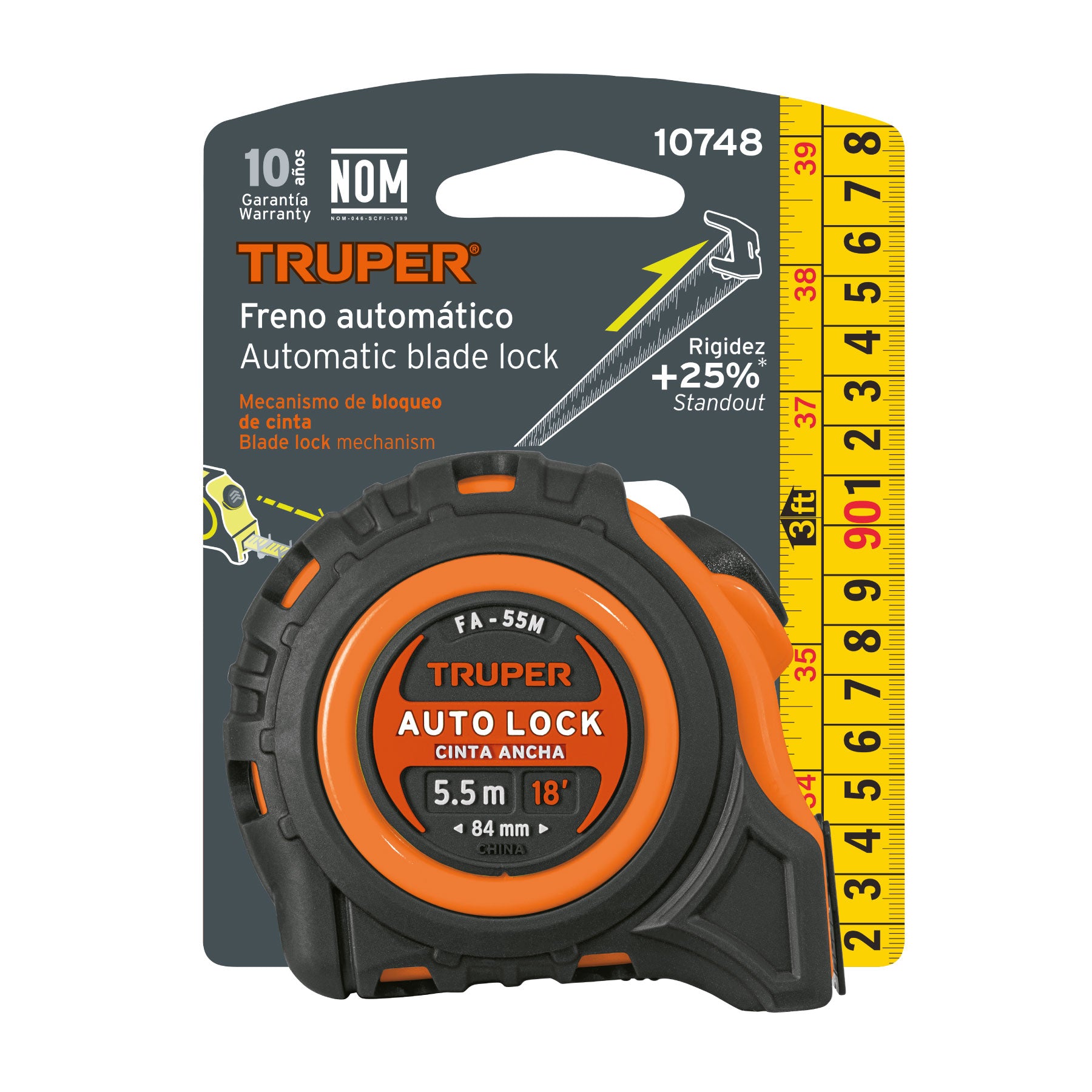 TRUPER Flexómetro Auto-Lock contra impactos 5.5 m cinta 25 mm FA-55M