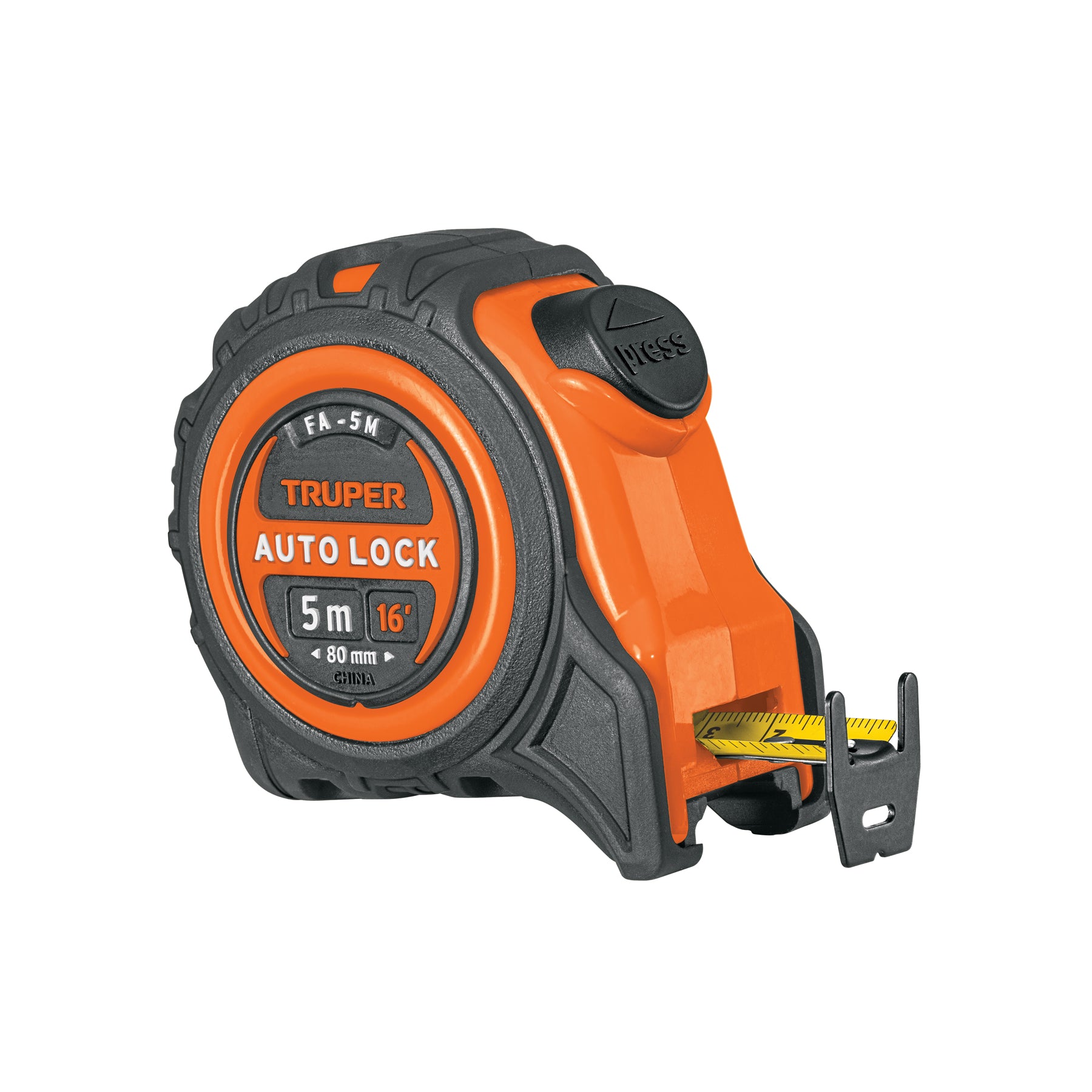 Truper FA-5M, Flexómetro Auto-Lock contra impactos 5 m cinta 19 mm