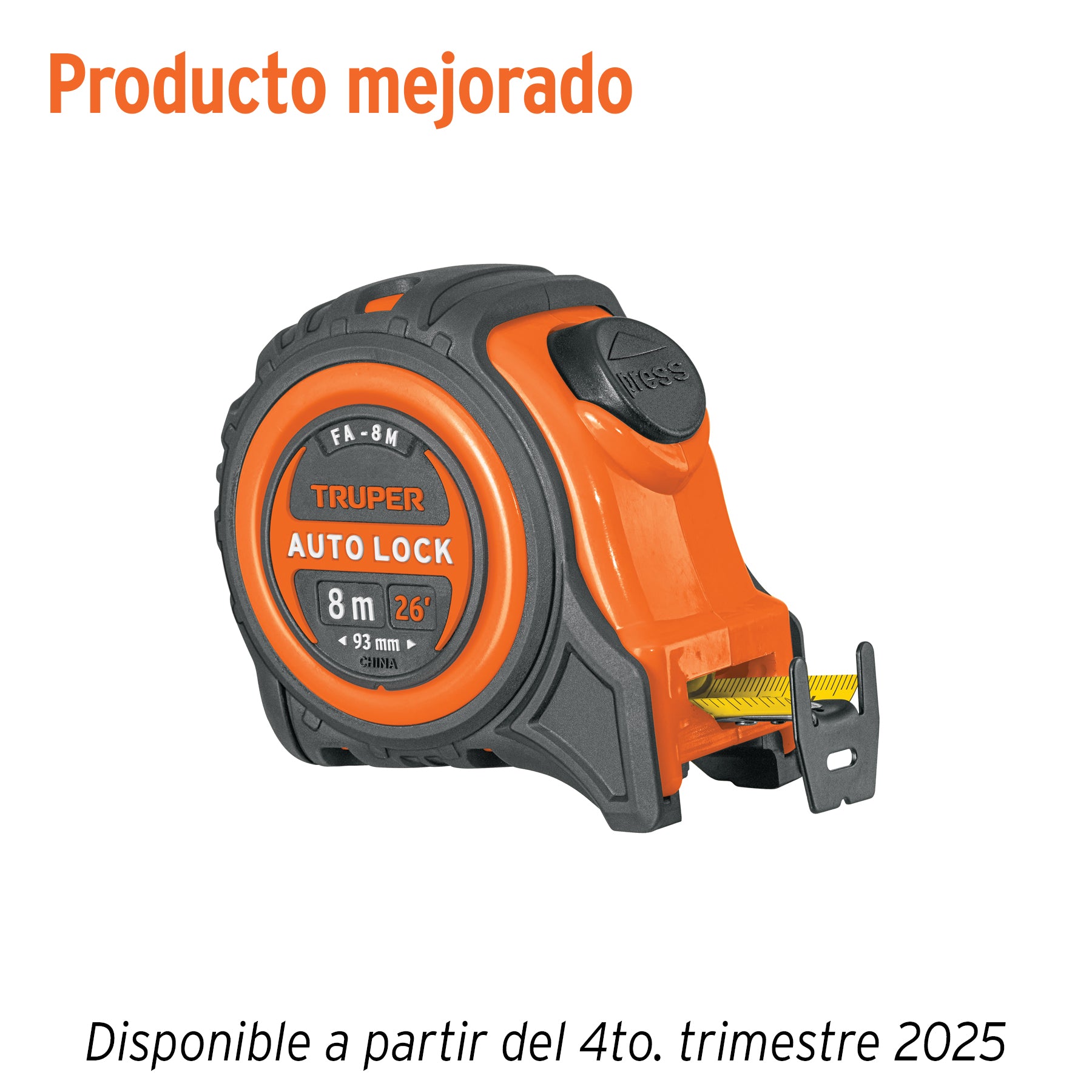 Flexómetro Auto-Lock contra impactos 8 m cinta 25 mm, TRUPER FA-8M
