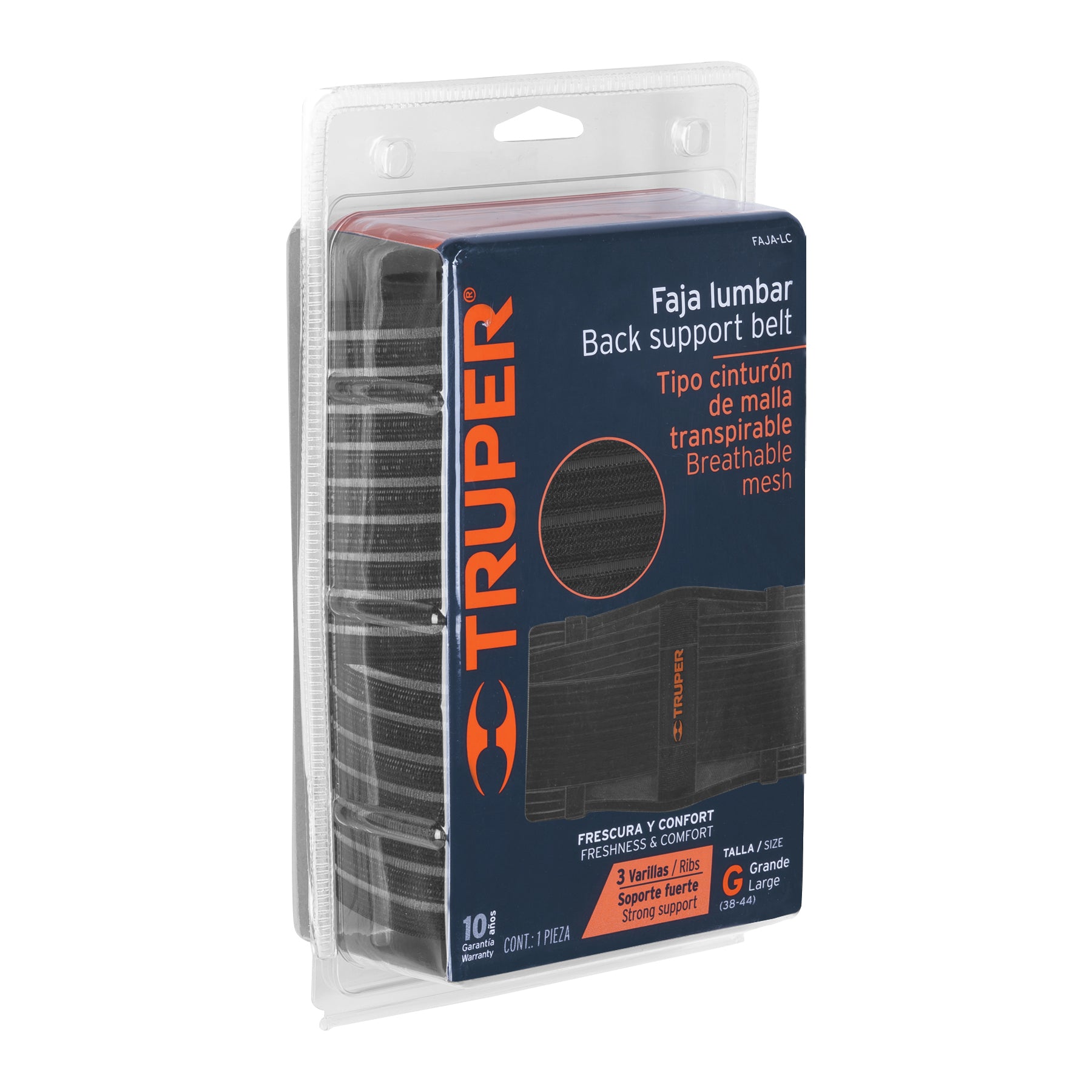 Truper FAJA-LC, Faja tipo cinturón, malla transpirable, talla grande