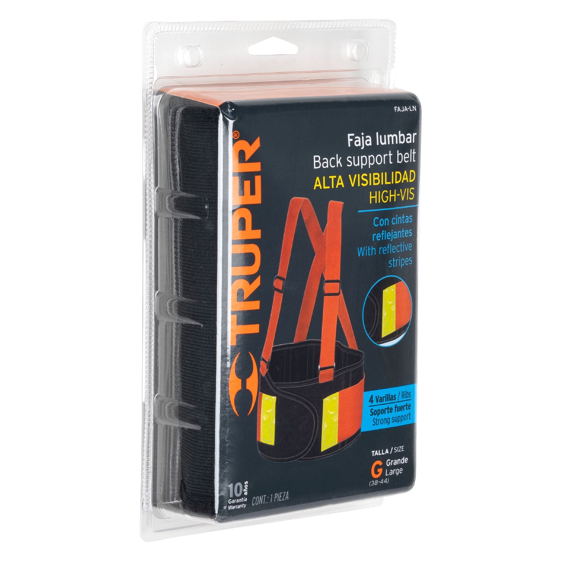Truper FAJA-LN, Faja lumbar de alta visibilidad con reflejantes, naranja, G