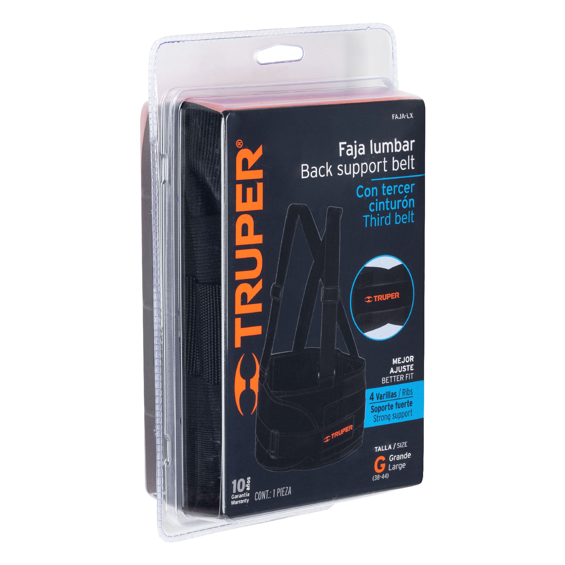 Truper FAJA-LX, Faja con tirantes ajustables, tercer cinturón, talla grande