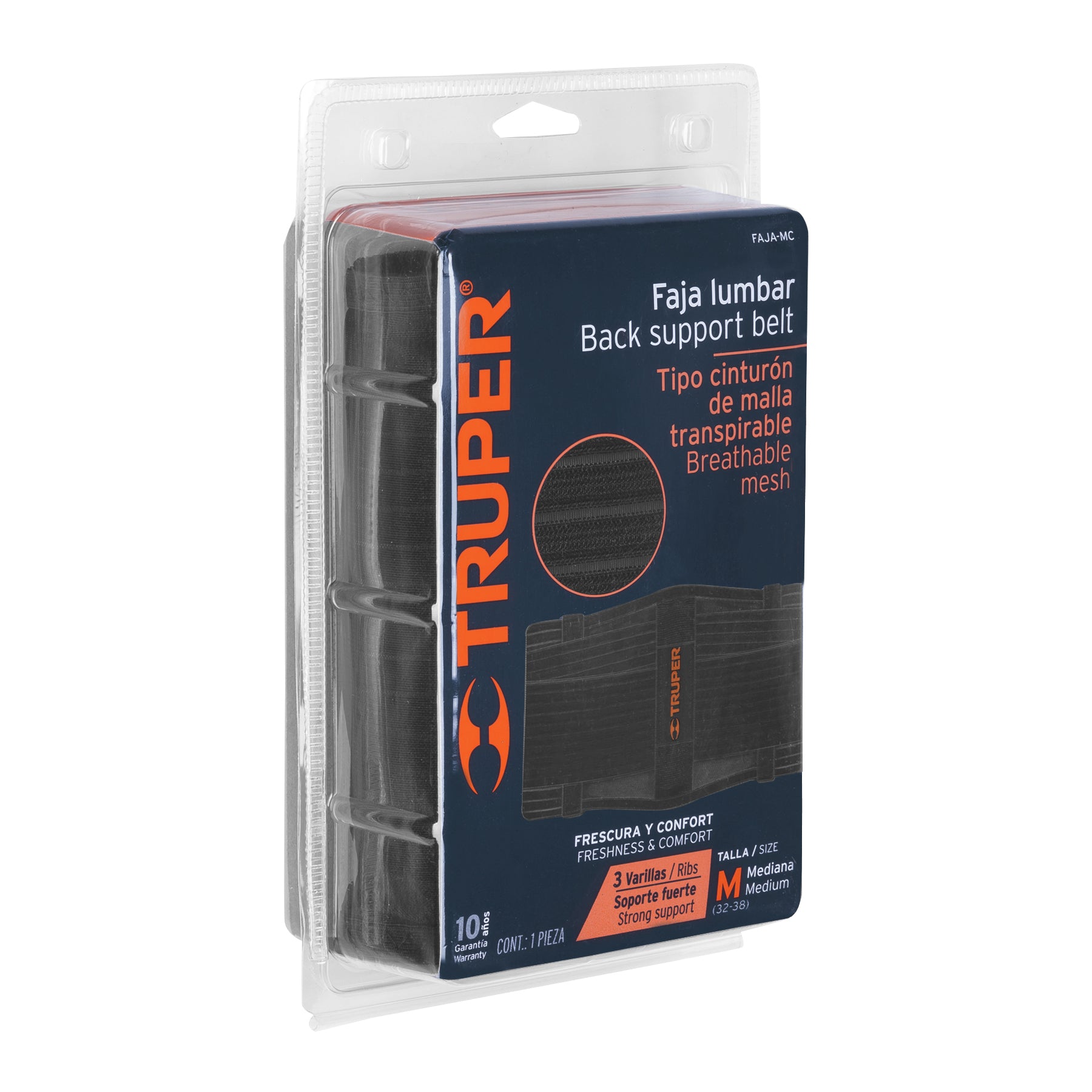 Truper FAJA-MC, Faja tipo cinturón, malla transpirable, talla mediana