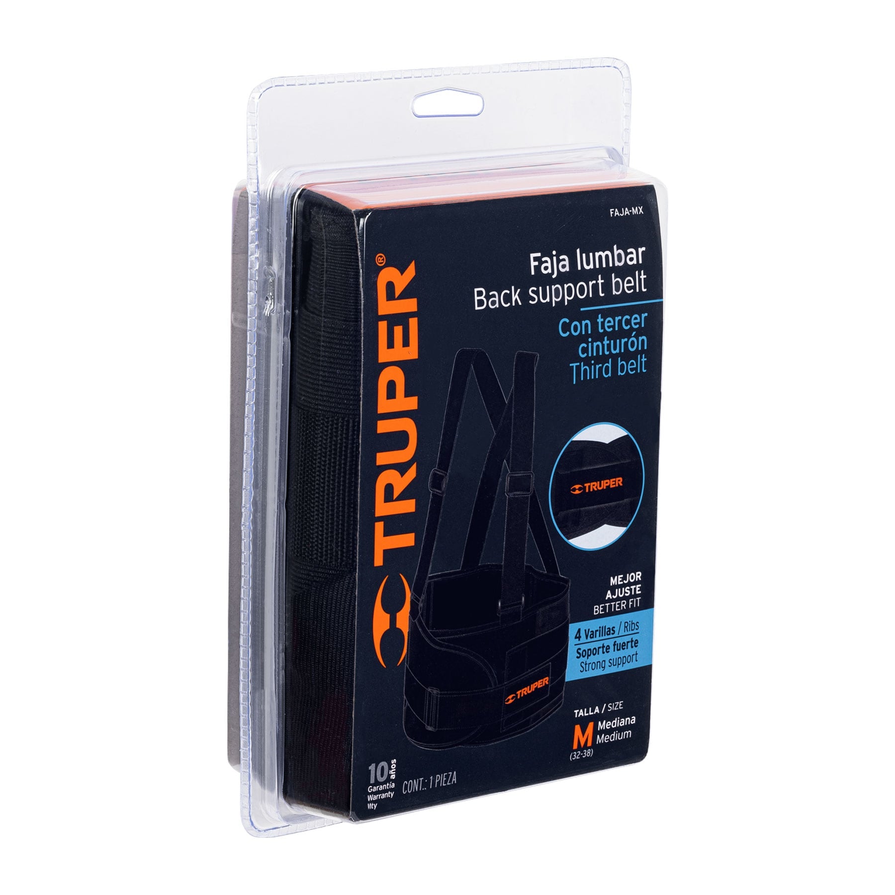 Truper FAJA-MX, Faja con tirantes ajustables, tercer cinturón, talla mediana