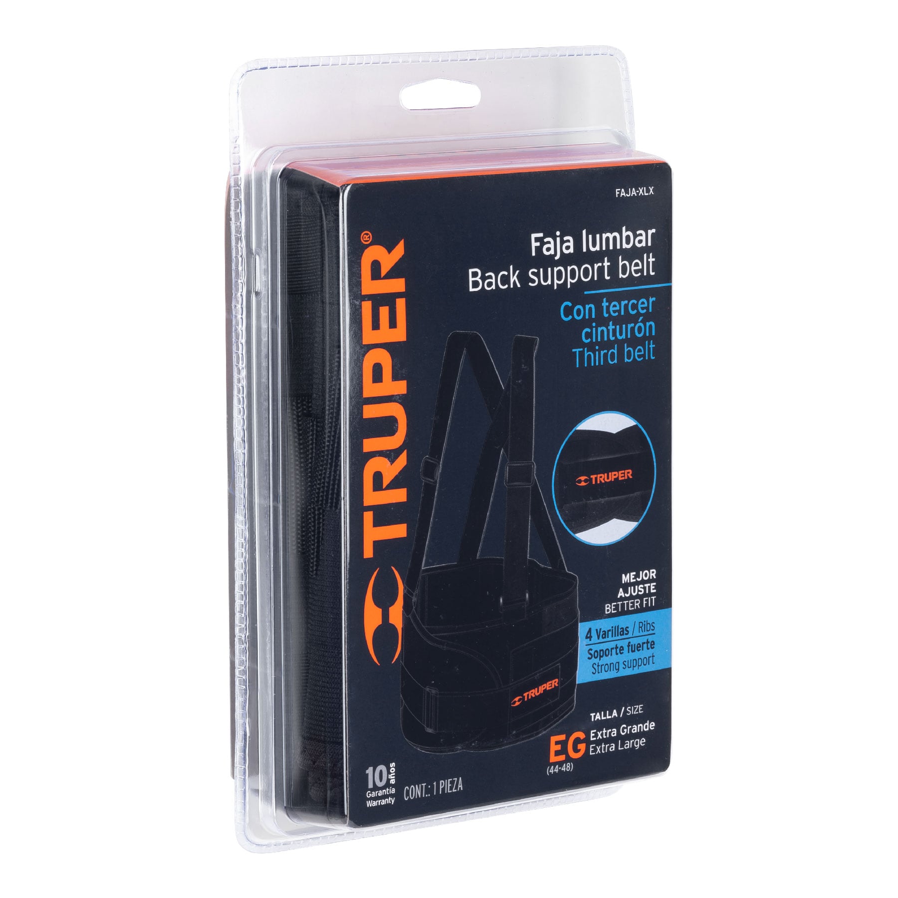 Truper FAJA-XLX, Faja con tirantes ajustables, tercer cinturón, extra grande