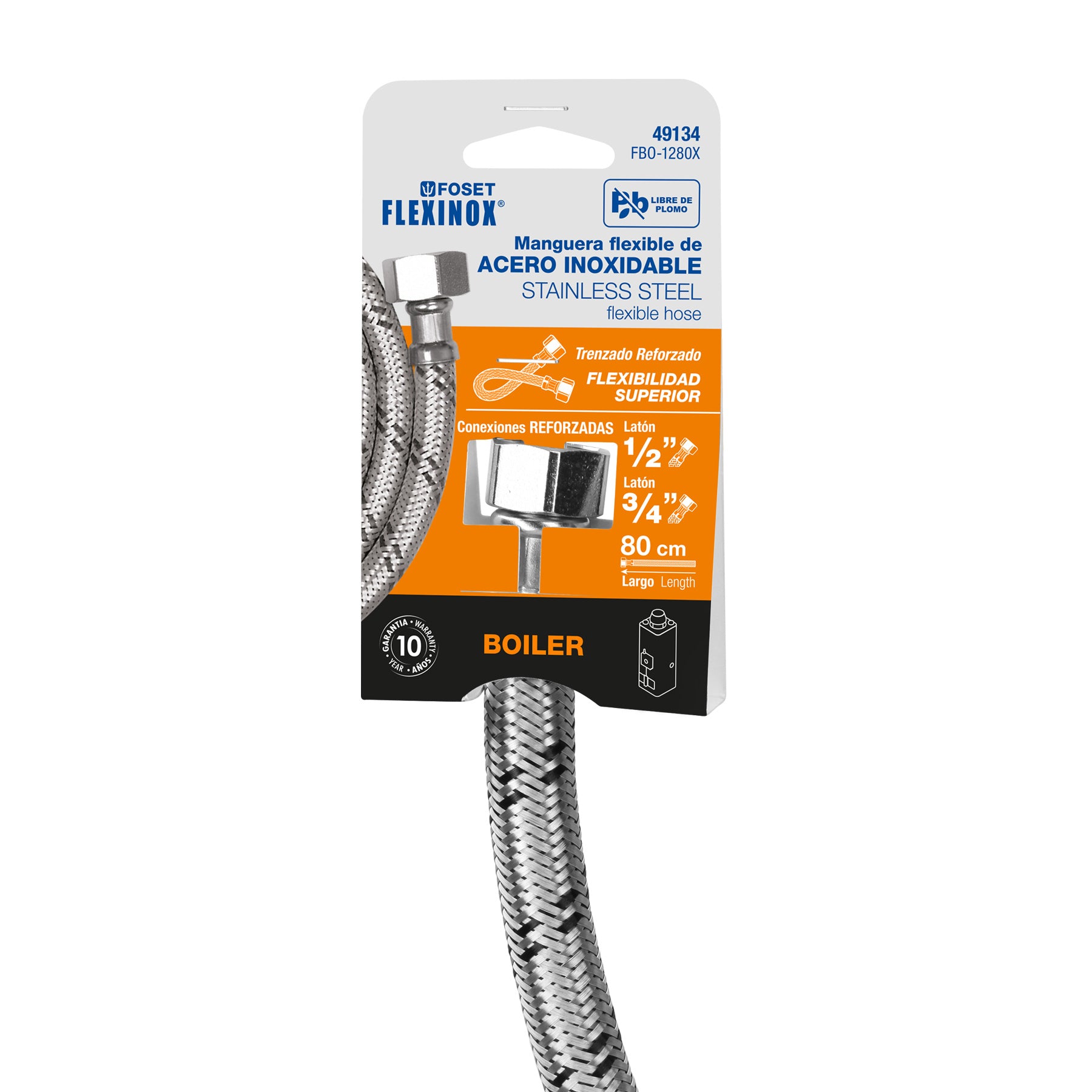 Foset FBO-1280X, Manguera hule, 1/2″, 80 cm, acero inoxidable, usos generales