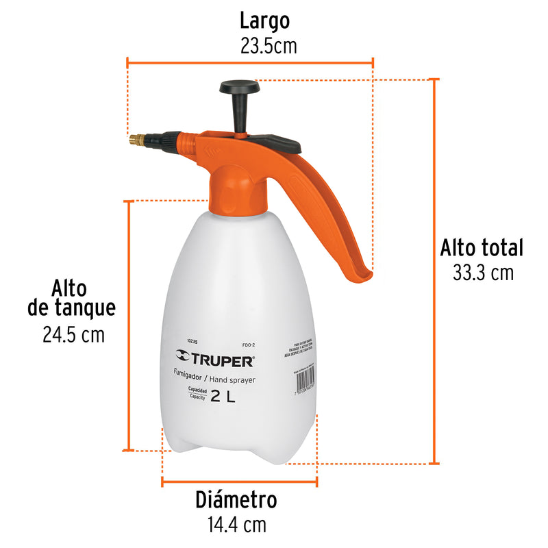Fumigador Doméstico Truper FDO-2 de 2 Litros con Boquilla Ajustable - Carzamo.com