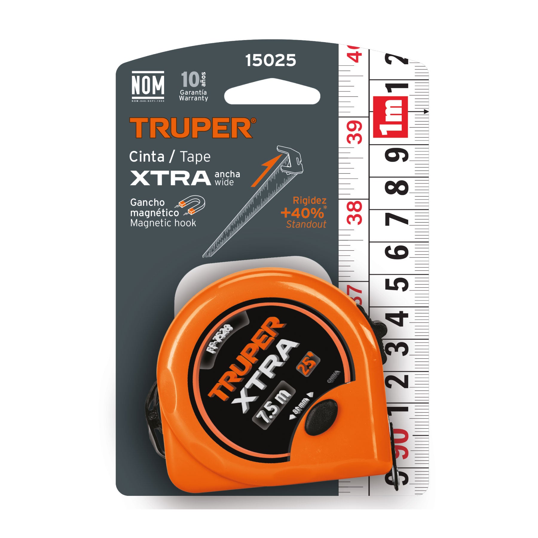 Truper FF-7528, Flexómetro XTRA 7.5 m cinta extra ancha 28 mm