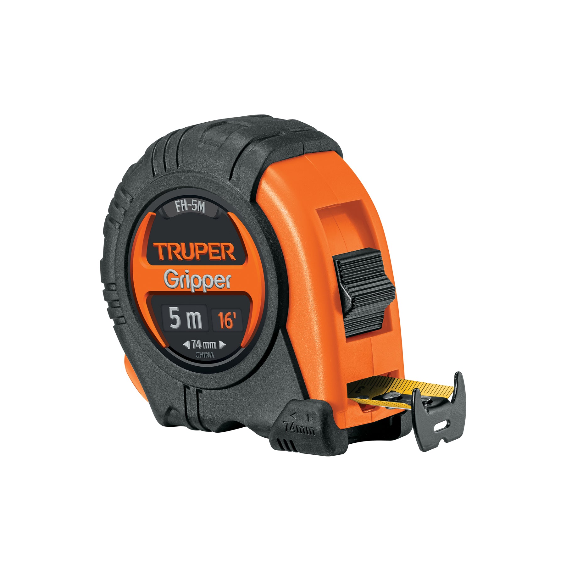 Truper FH-5M, Flexómetro Gripper, contra impacto, 5 m, cinta 19 mm