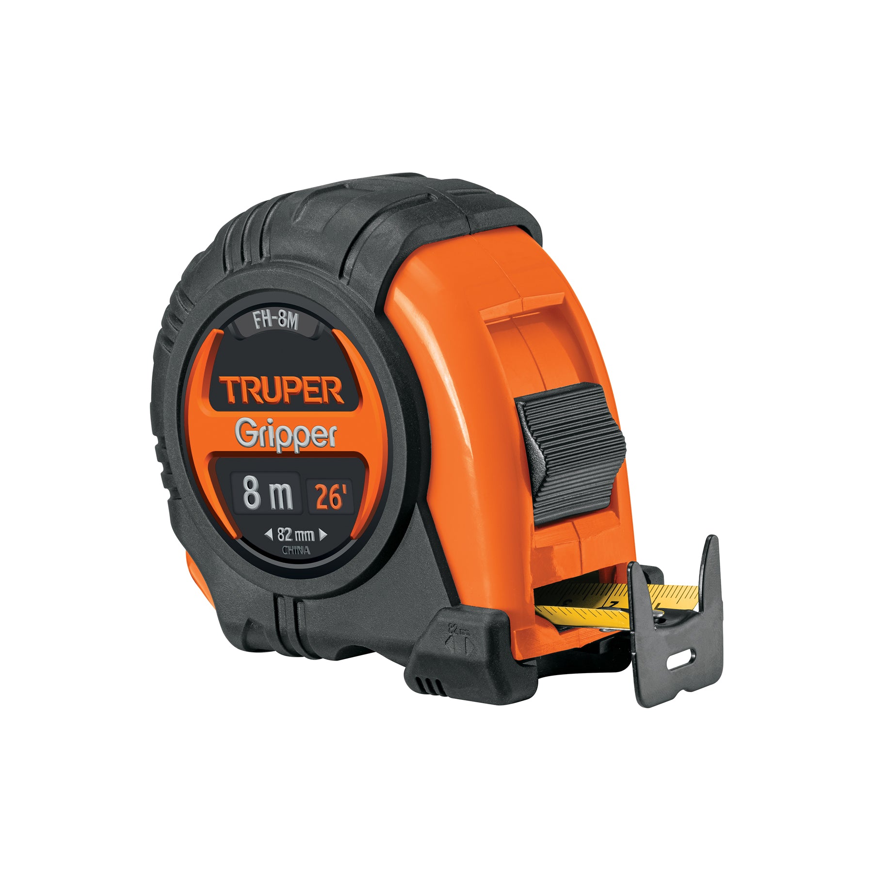 Truper FH-8M, Flexómetro Gripper, contra impacto, 8 m, cinta 25 mm