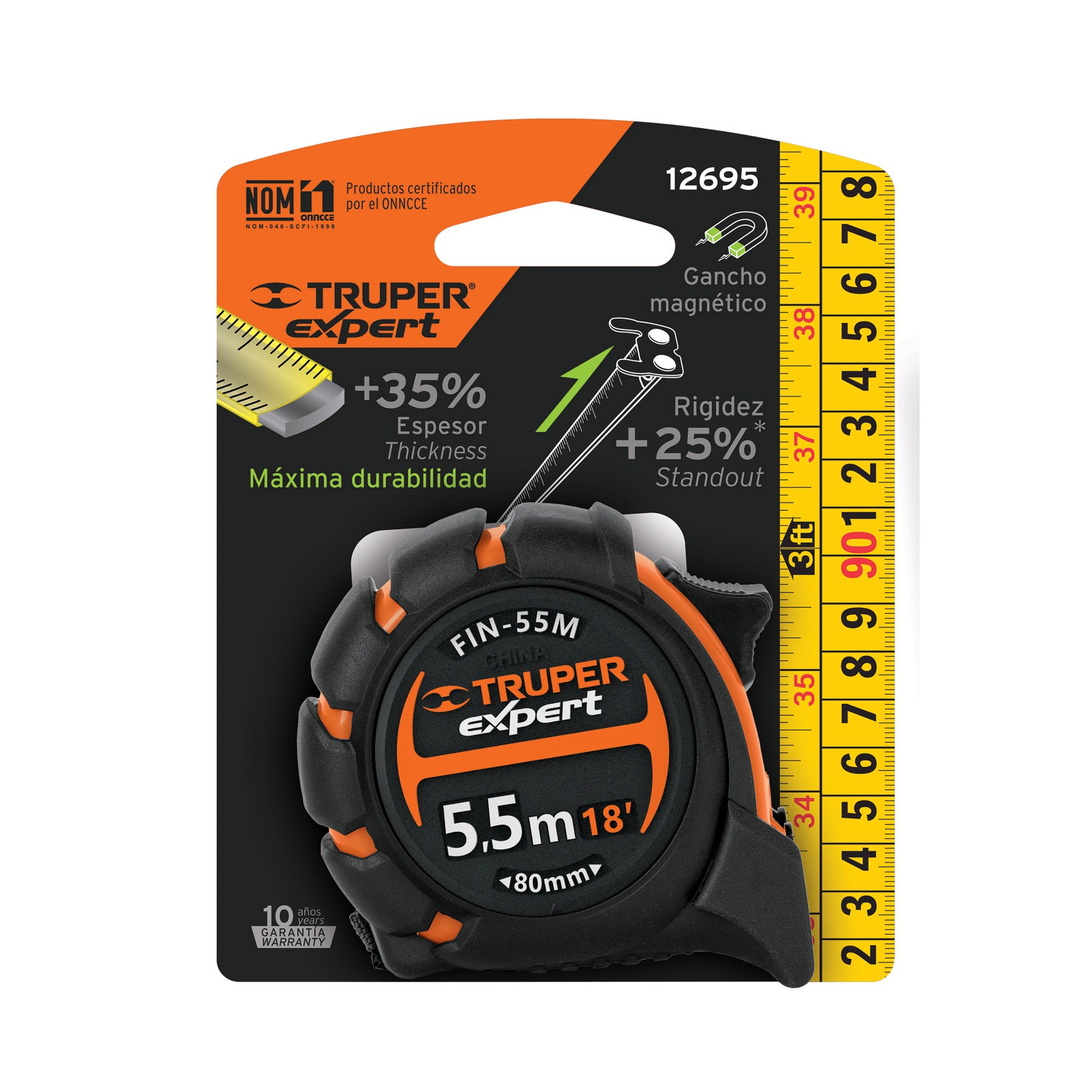 TRUPER Industrial Flexómetro, cinta de 18.0 ft, 0.984 in