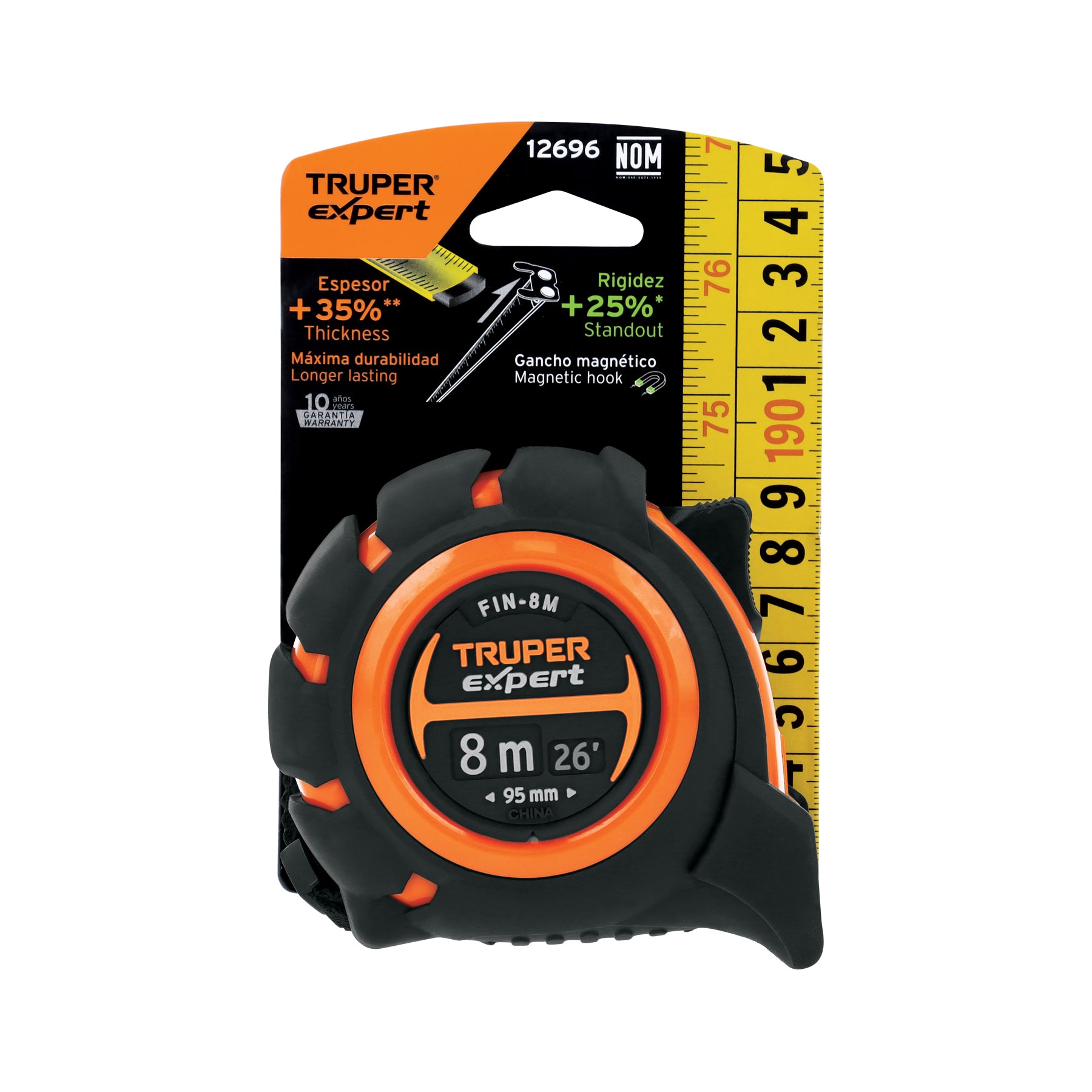 Truper Expert FIN-8M, Flexómetro industrial contra impactos 8 m cinta 25 mm