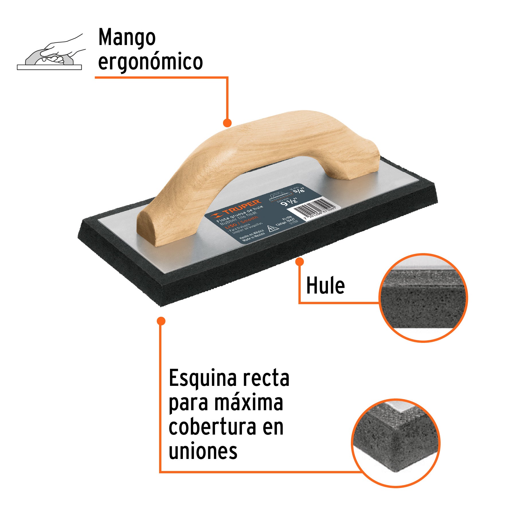 Truper FL-10N, Flota de hule, 9-1/2″, espesor 5/8″, acabado fino