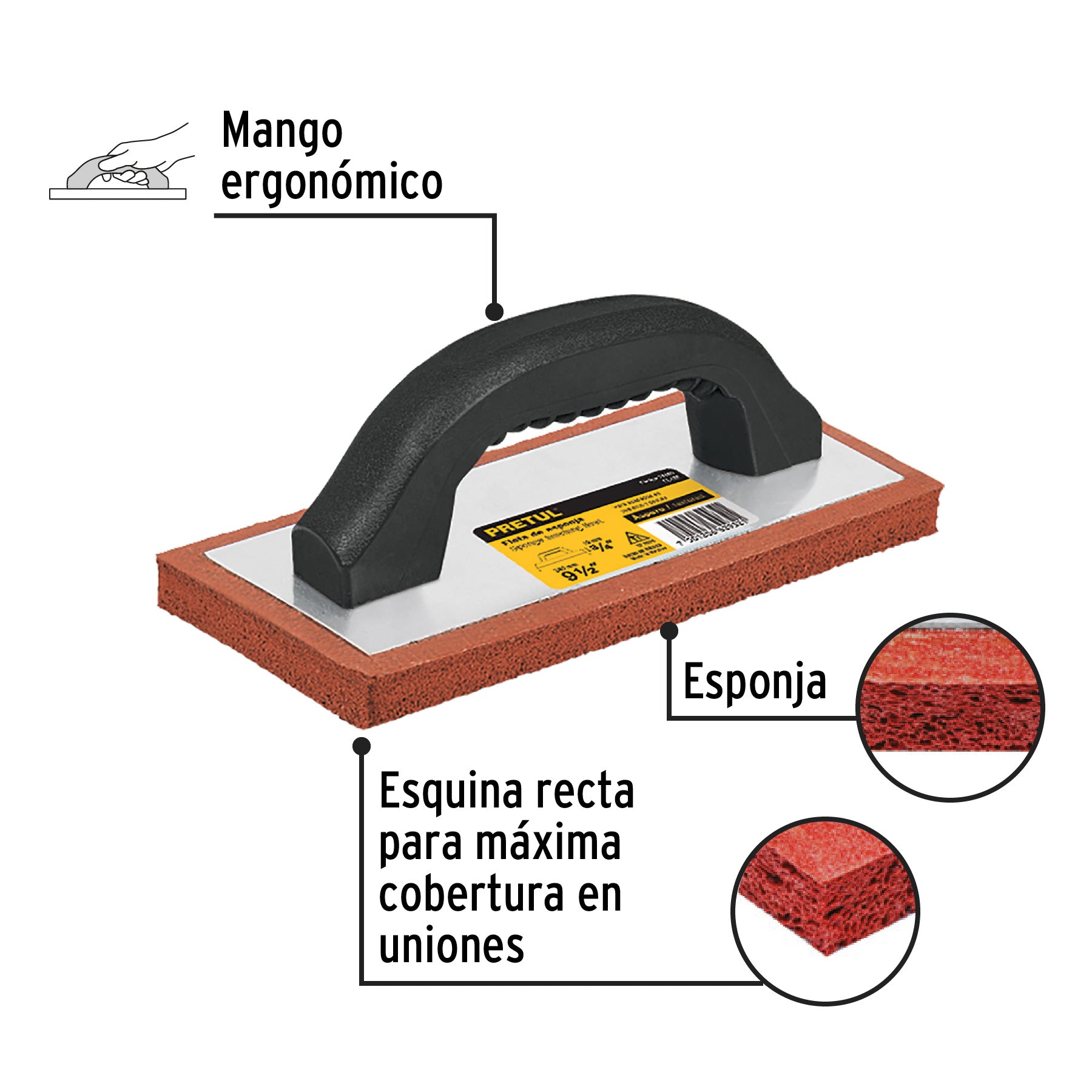 Flota de esponja 9-1/2" espesor 3/4", acabado áspero, PRETUL FL-10P