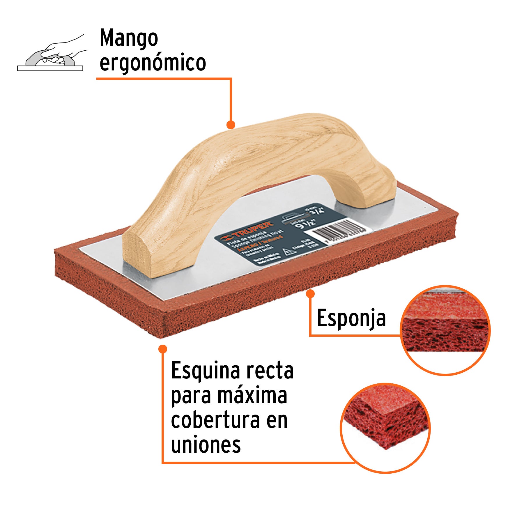 Truper FL-10, Flota de esponja, 9-1/2″, espesor 3/4″, acabado áspero