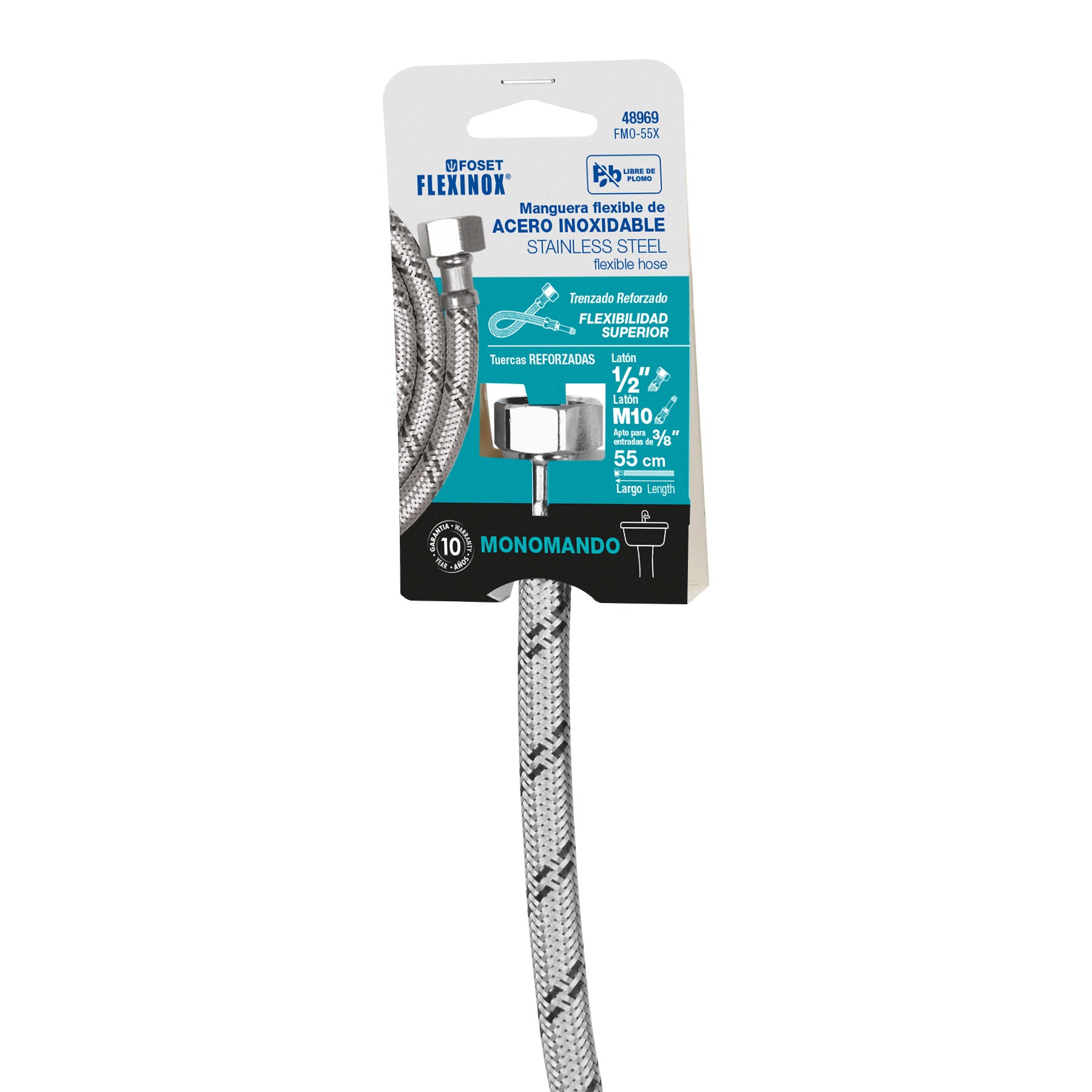 Foset Flexinox FMO-55X, Manguera acero inoxidable 1/2 x 3/8″ x 55 cm para monomando