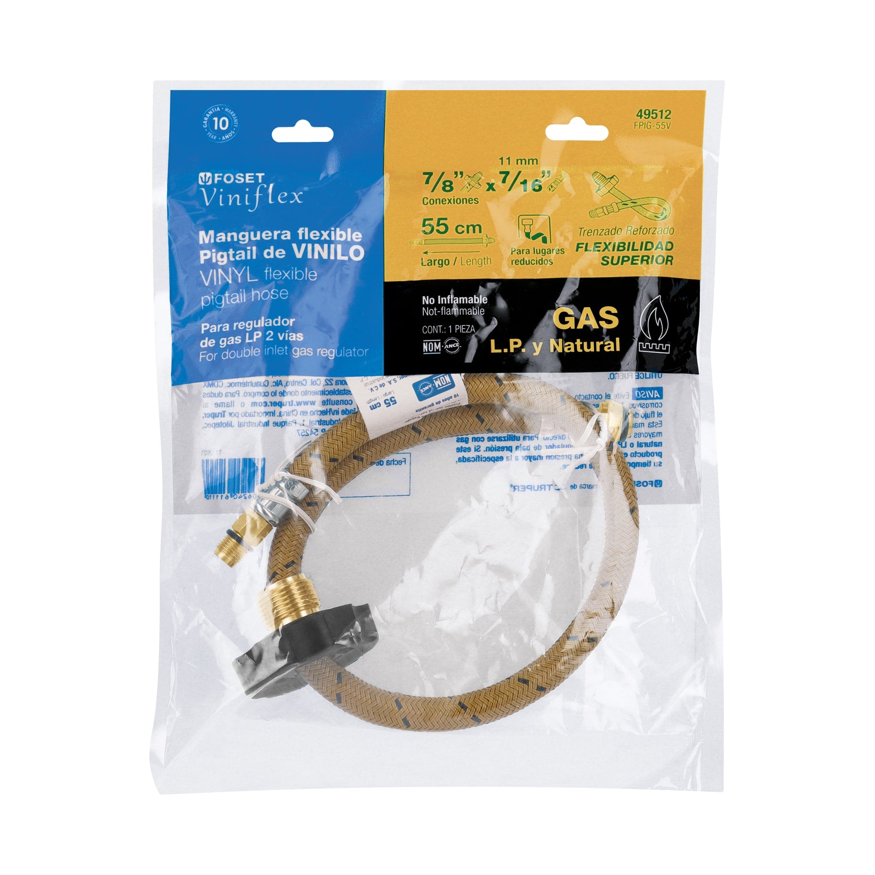 Foset FPIG-55V, Manguera flexible Pigtail, trenzado con vinilo