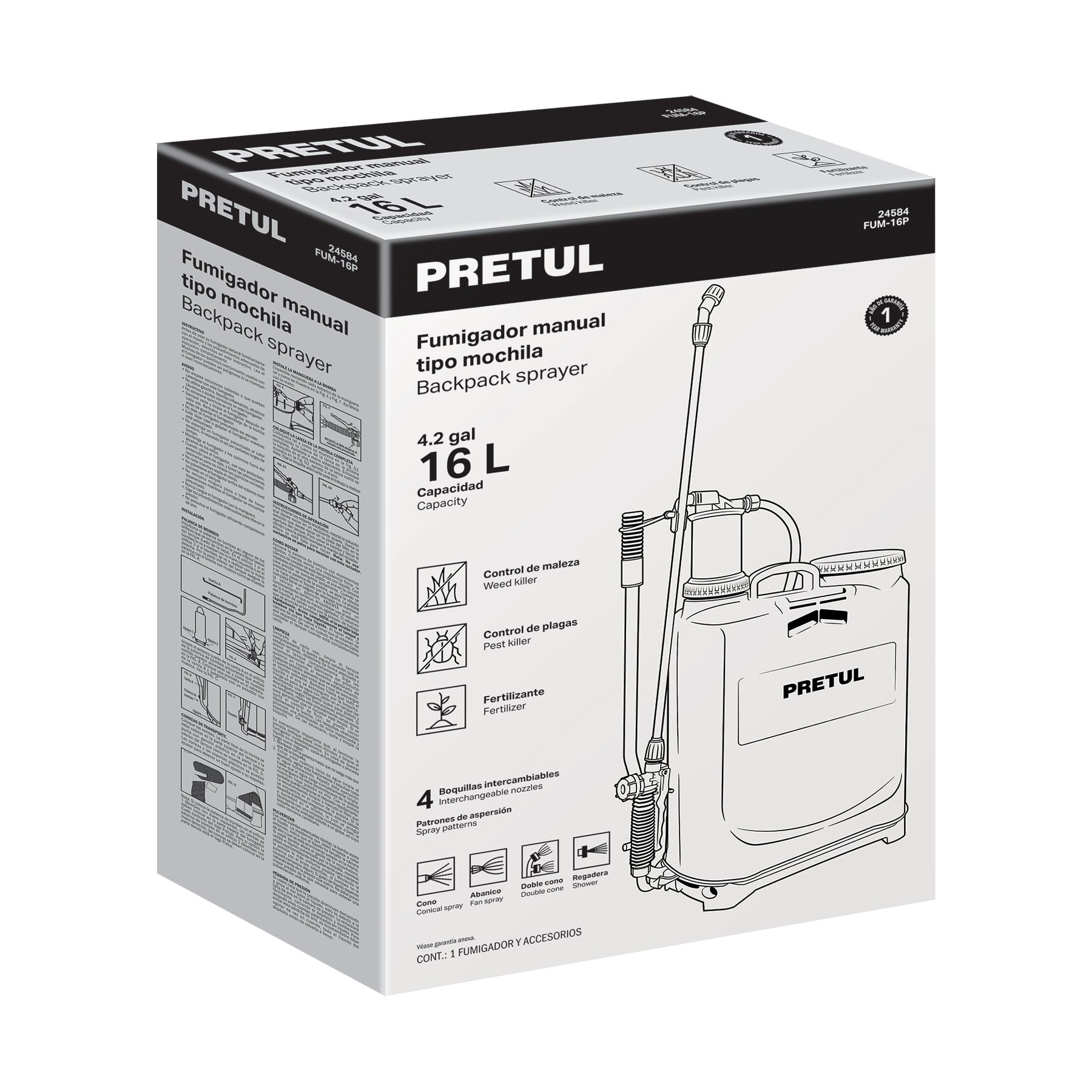 Fumigador de 16 L manual de mochila, PRETUL FUM-16P