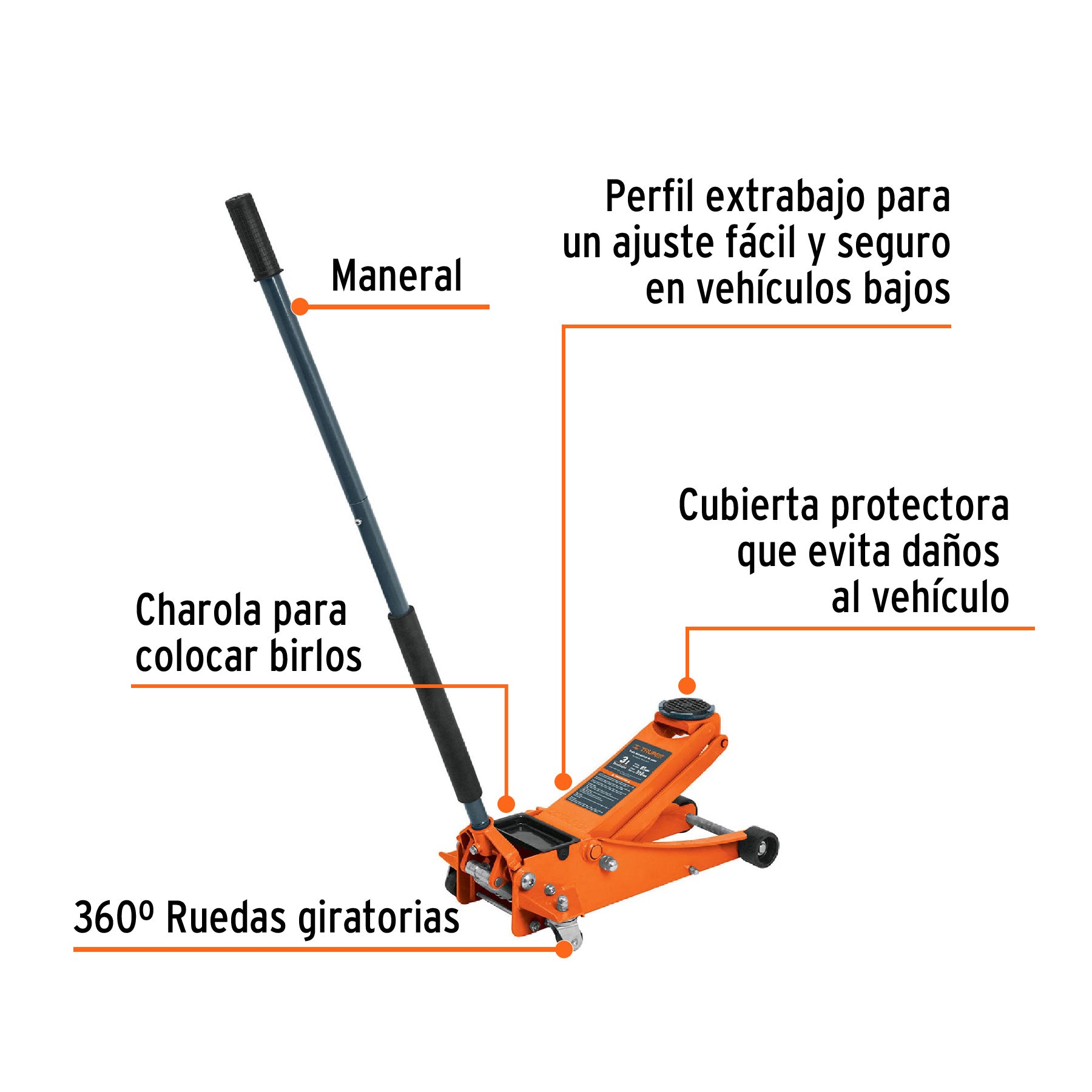 Gato hidráulico profesional de patín, 3t, elevación rápida GAPRO-3PB