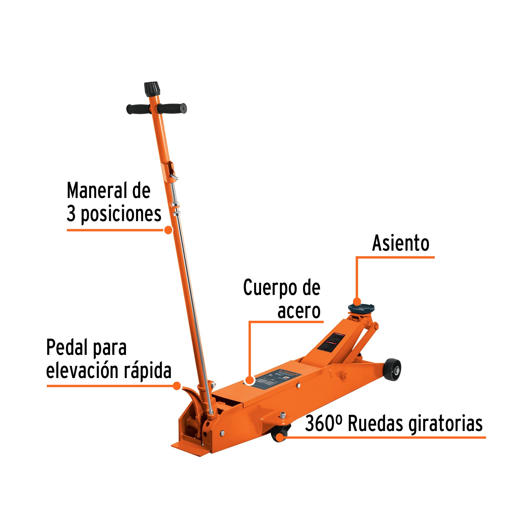 Gato hidráulico de patín 5t profesional, elev rápida, TRUPER GAPRO-5