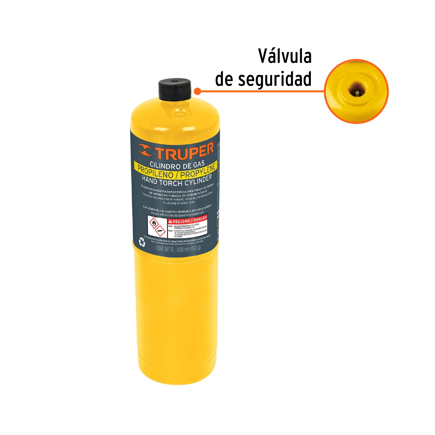 Truper Cilindro de gas propileno de 400g, amarillo GAS-400N