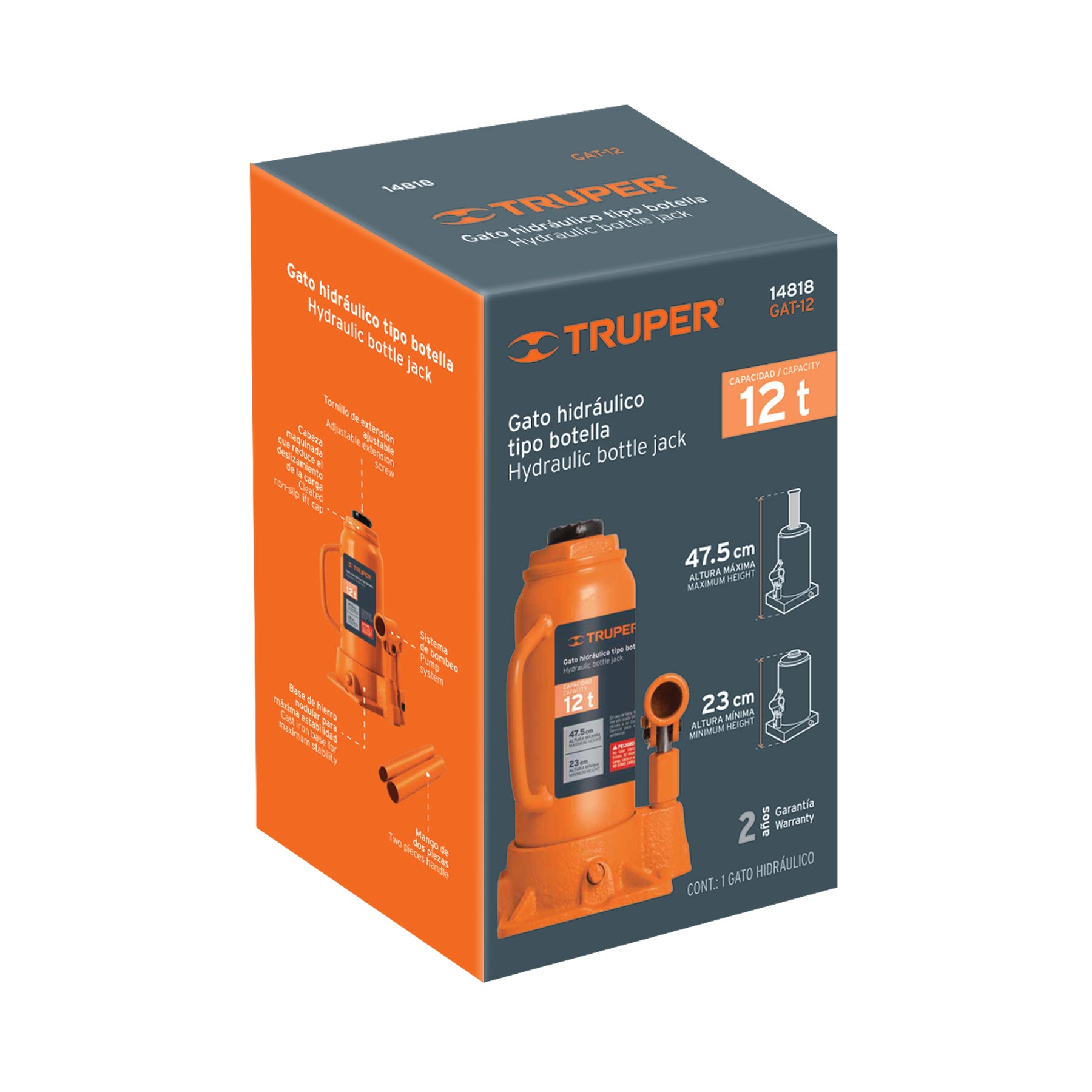 Gato hidráulico de botella de 12 Ton, TRUPER GAT-12