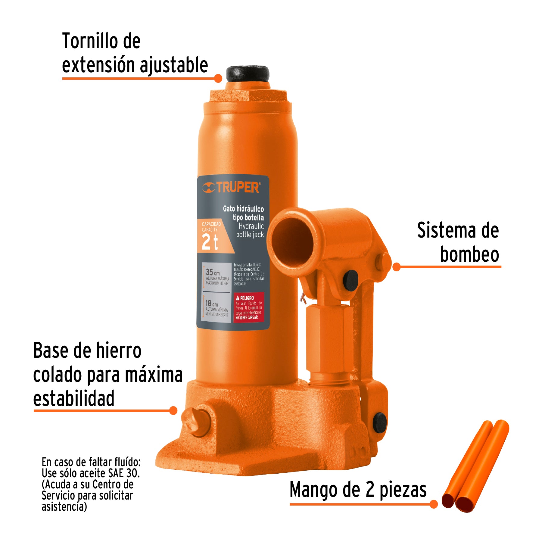 Gato hidráulico de botella Truper GAT-2 2 toneladas