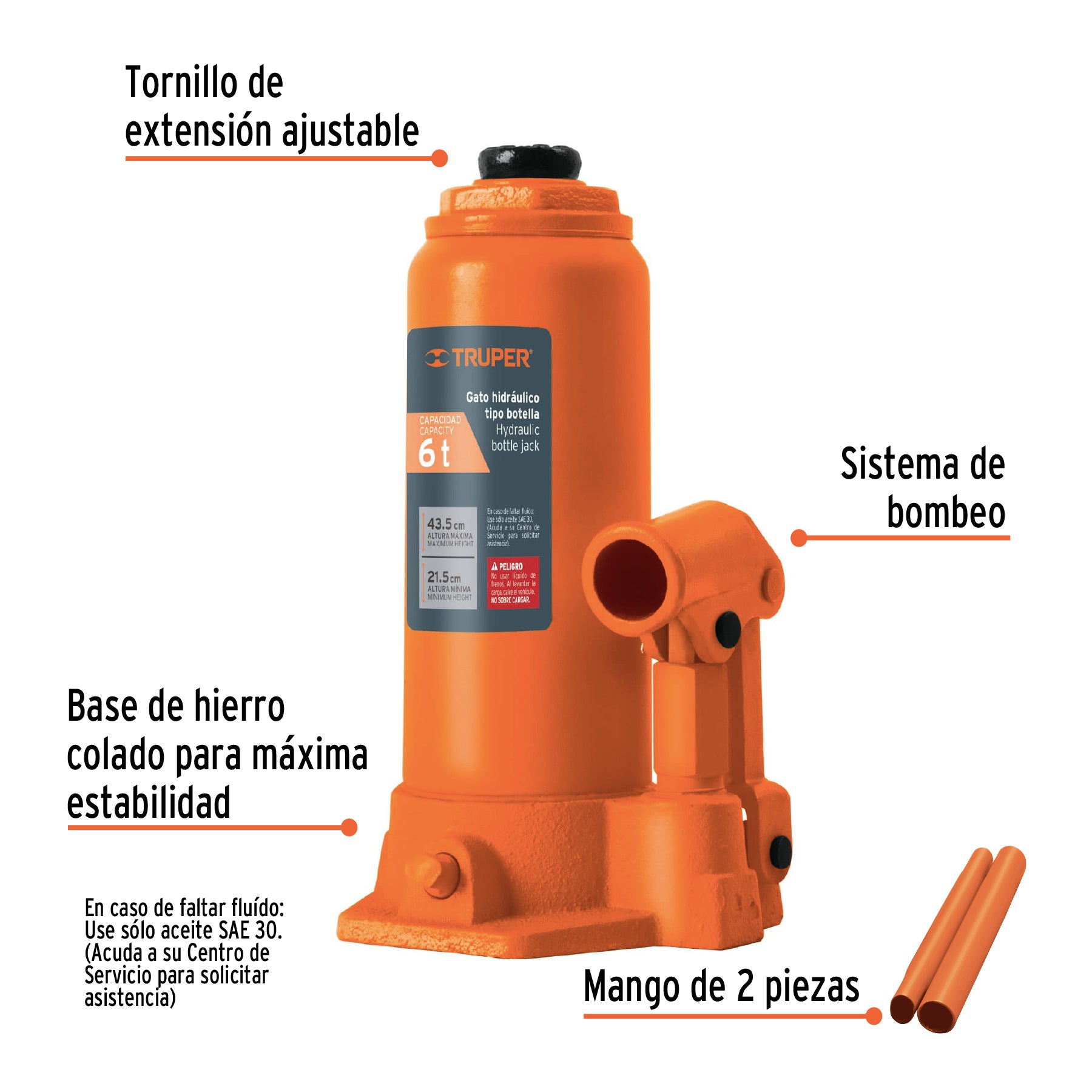 Gato hidráulico de botella de 6 Ton, TRUPER GAT-6