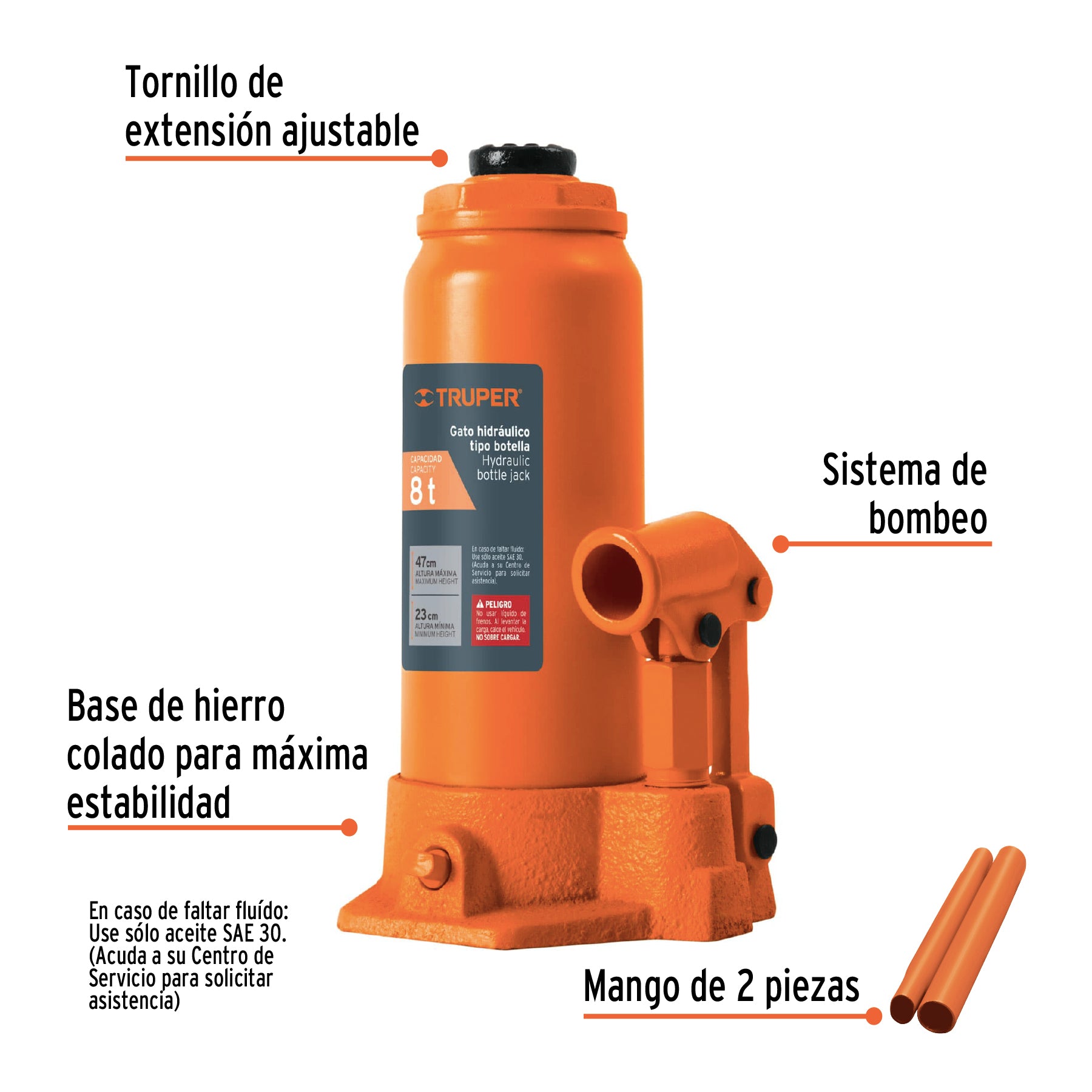 Gato hidráulico de botella de 8 Ton, TRUPER GAT-8