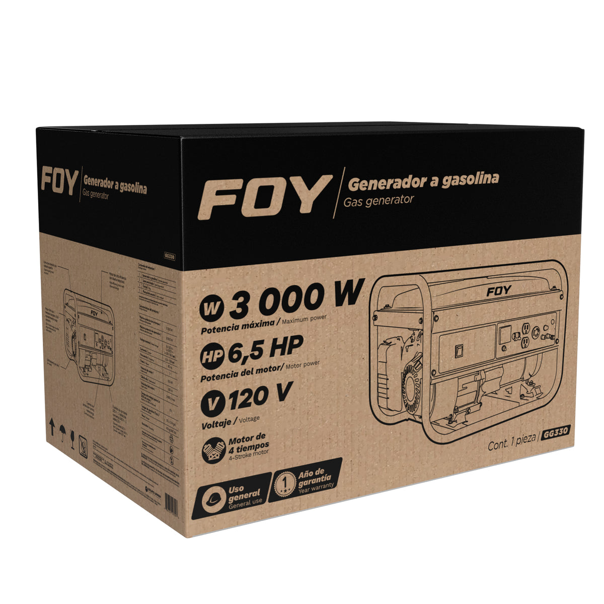 Generador a gasolina 3000 W, 210 cc, voltaje de salida 120-220 V Foy
