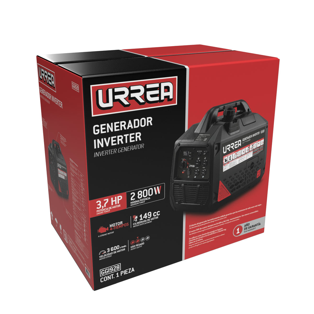 Generador a gasolina inverter 2800 W, 149 cc, voltaje de salida 120 V Urrea