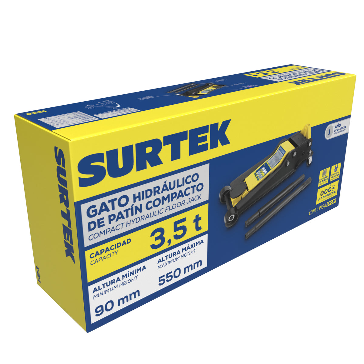 Gato hidráulico de patín compacto, 3.5 ton Surtek