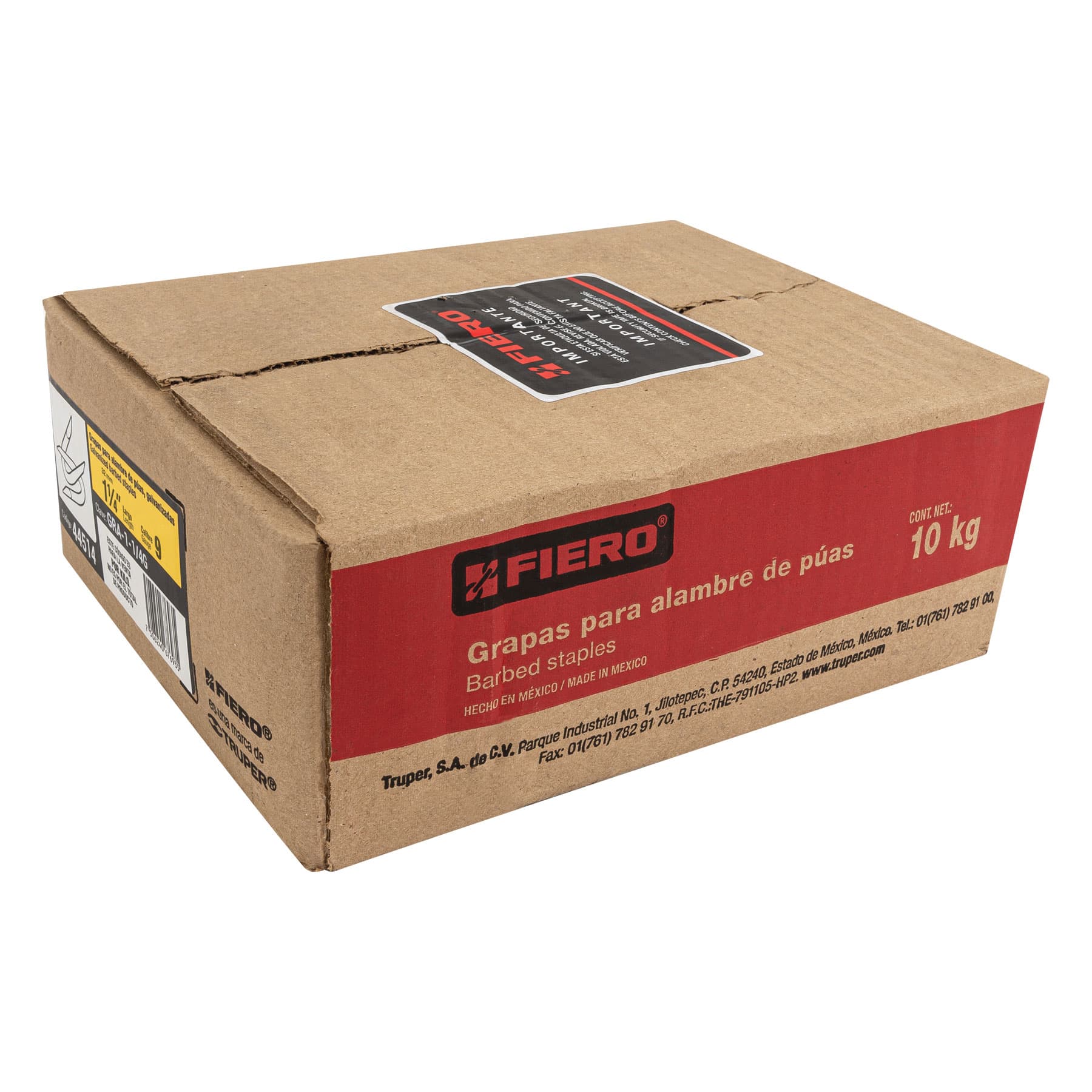 Fiero GRA-1-1/4G, Caja con 10 kg grapas 1-1/4″ galvanizadas para alambre de púas