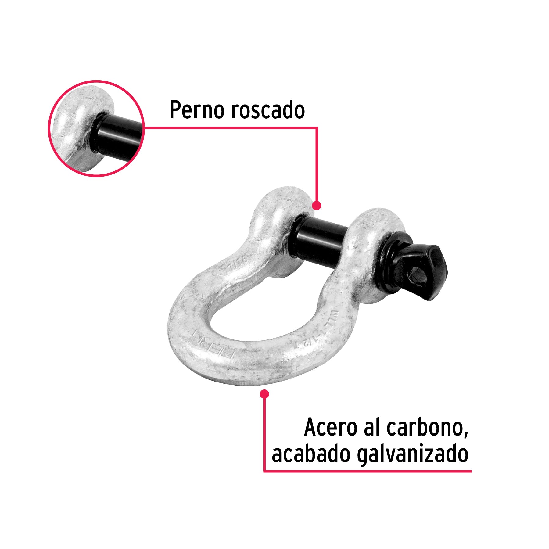 Fiero GRI-7/16, Grillete de acero forjado 7/16″ acabado galvanizado resistente a la corrosión