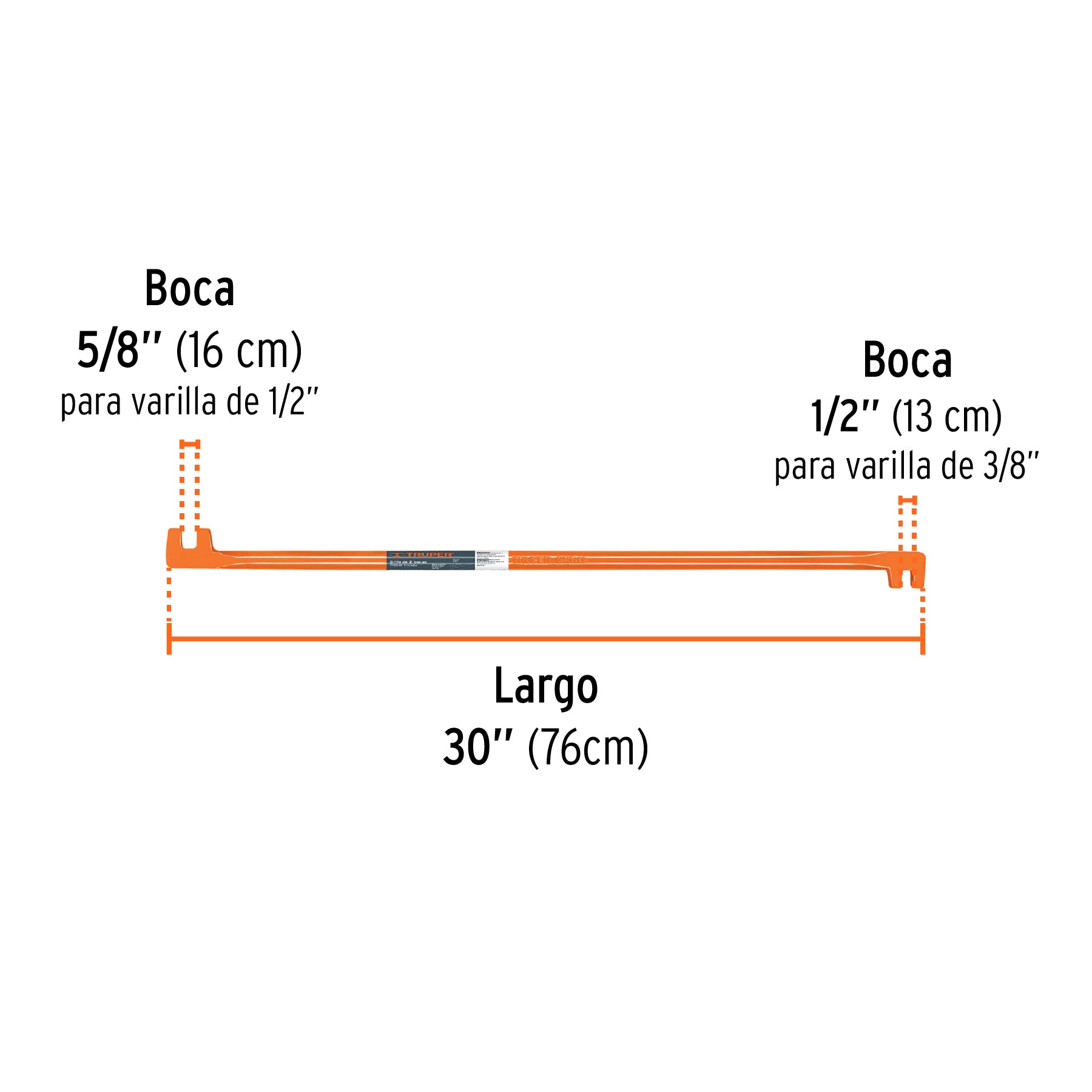 Truper GRT-19, Grifa de dos bocas de 5/8 y 1/2″, acero