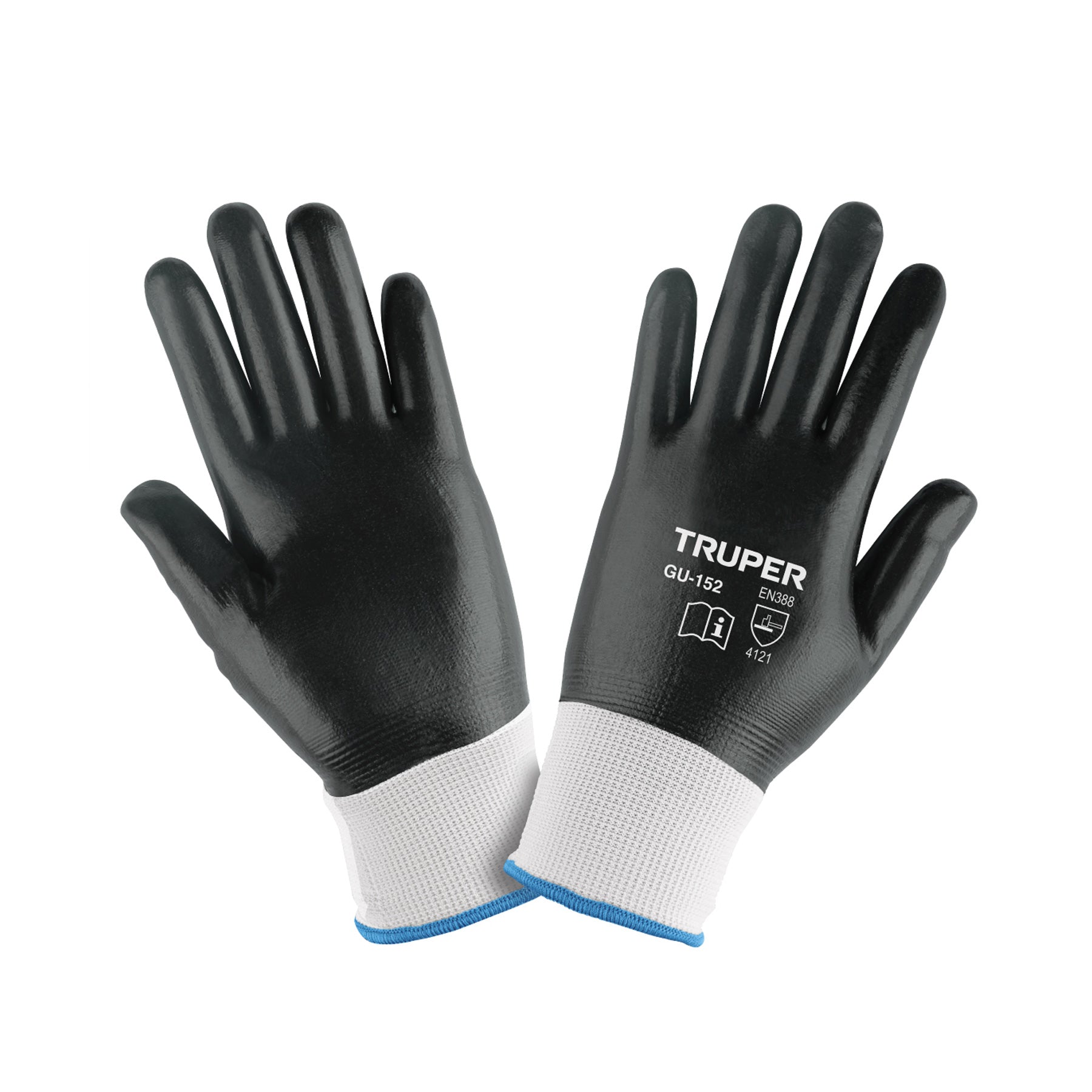 Truper GU-152, Guantes de poliéster recubiertos de nitrilo talla M