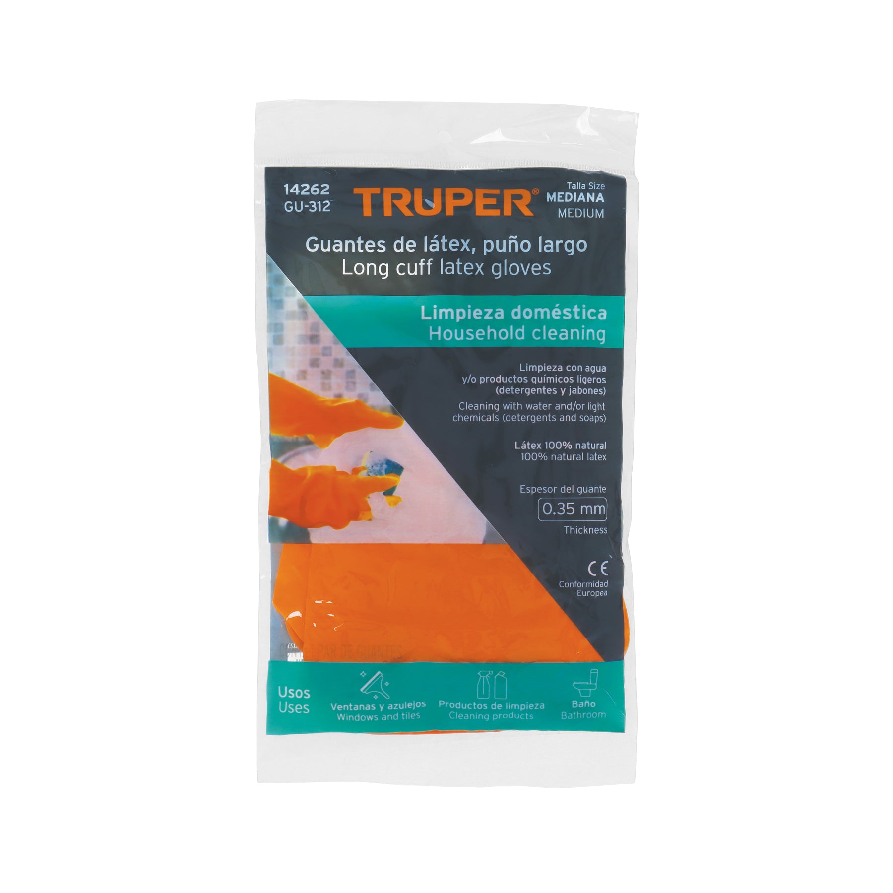 Truper GU-312, Guantes de látex para limpieza, medianos