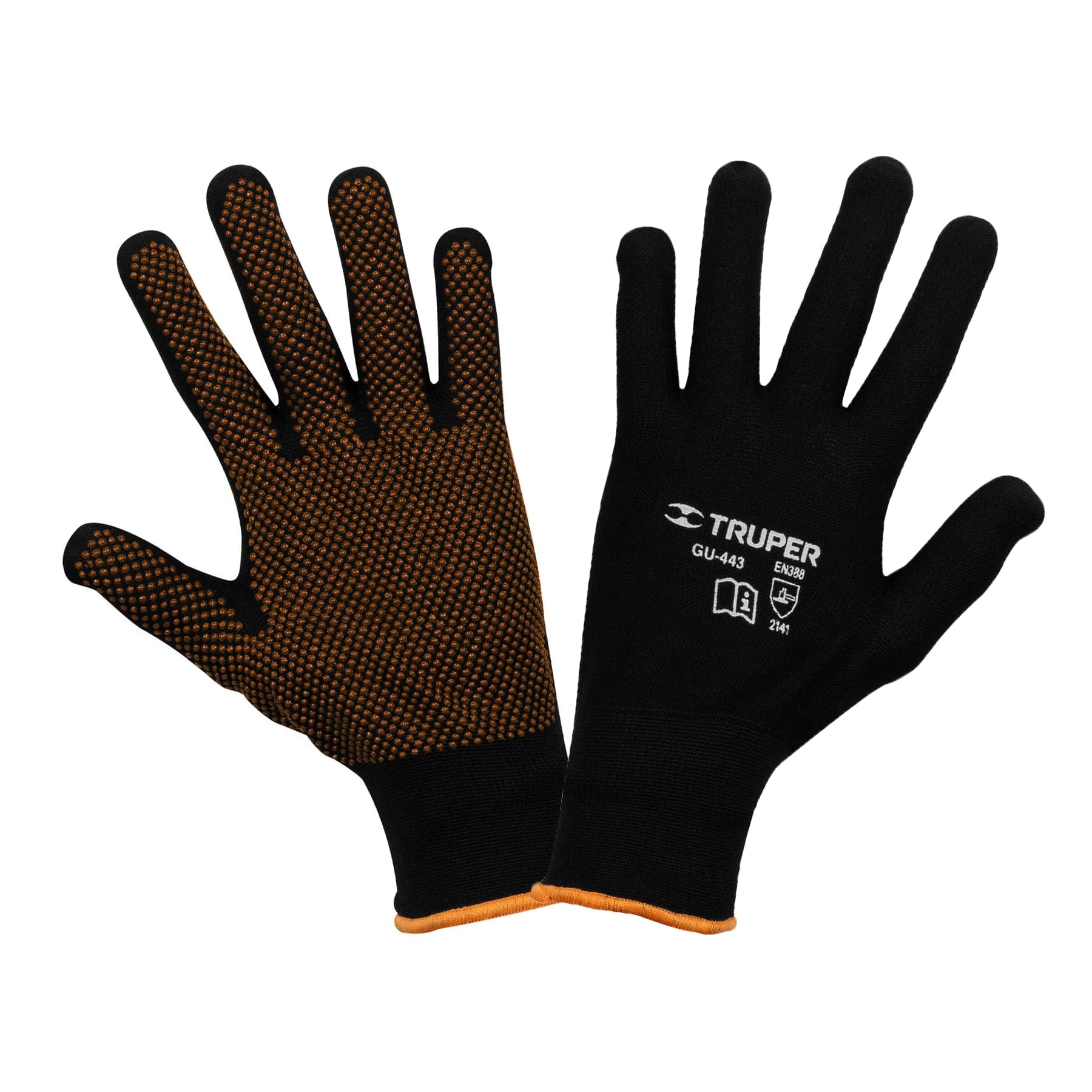 Truper GU-443, Guantes de poliéster con puntos de PVC en palma, puño tejido, G
