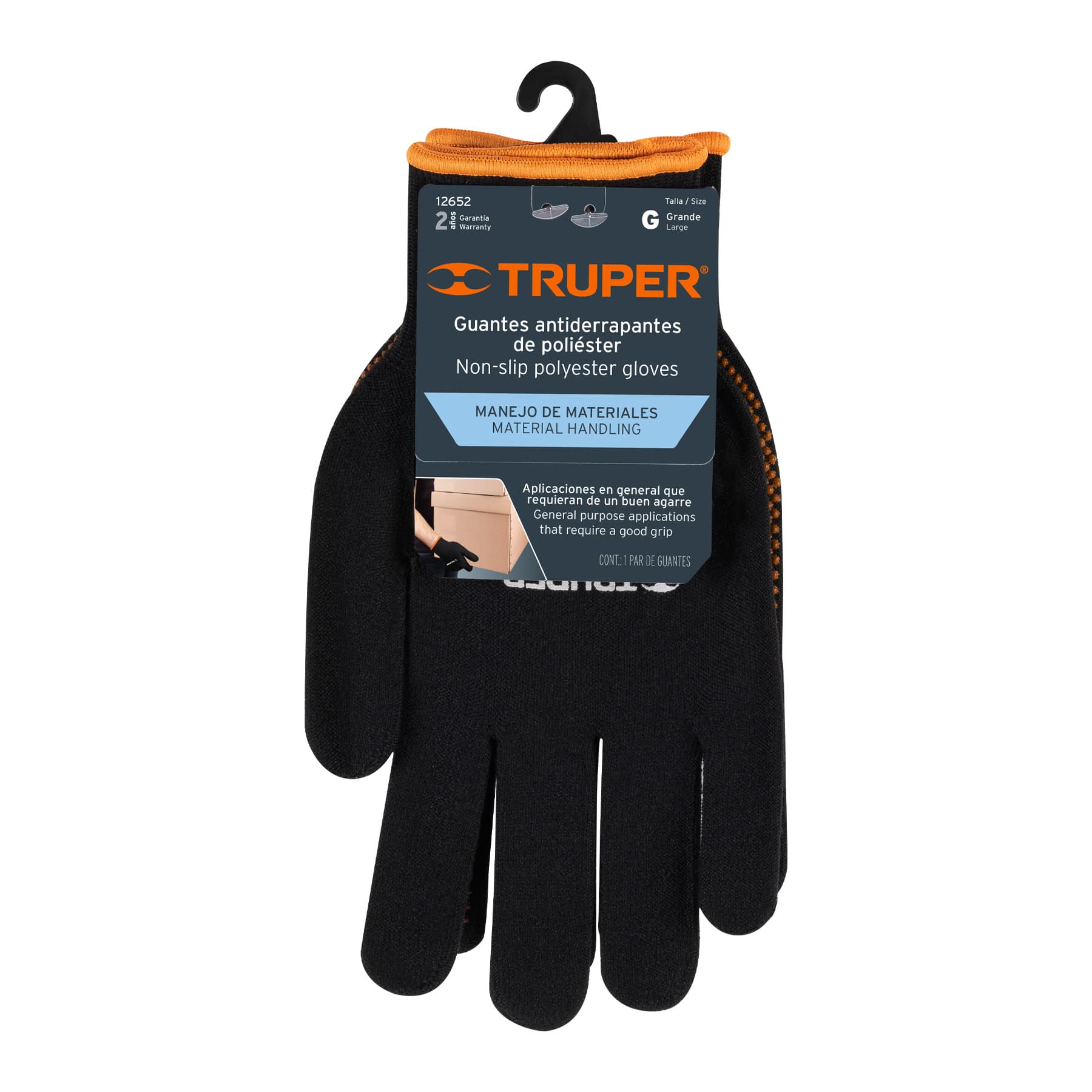 Truper GU-443, Guantes de poliéster con puntos de PVC en palma, puño tejido, G - Carzamo.com