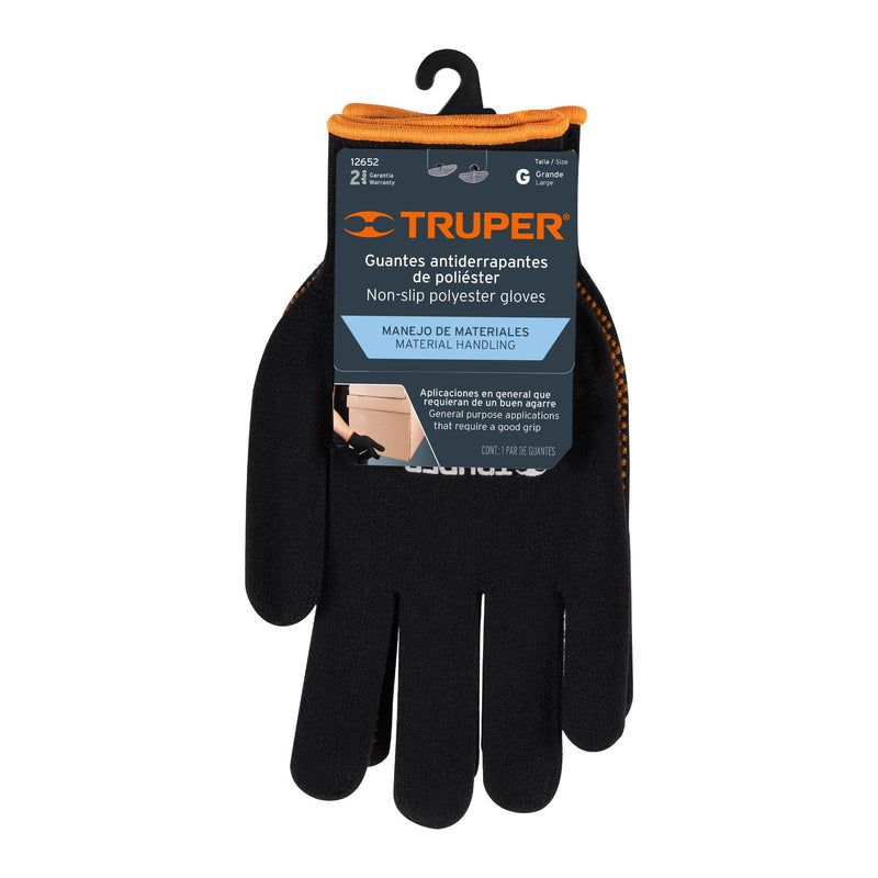 Truper GU-443, Guantes de poliéster con puntos de PVC en palma, puño tejido, G - Carzamo.com