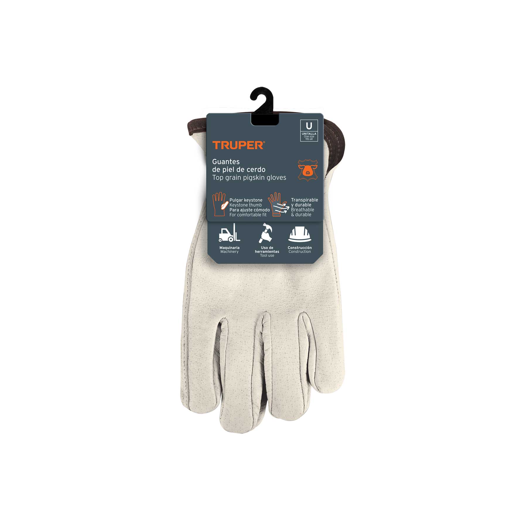 Truper GU-743, Guantes de piel de cerdo tipo operador durabilidad y resistencia