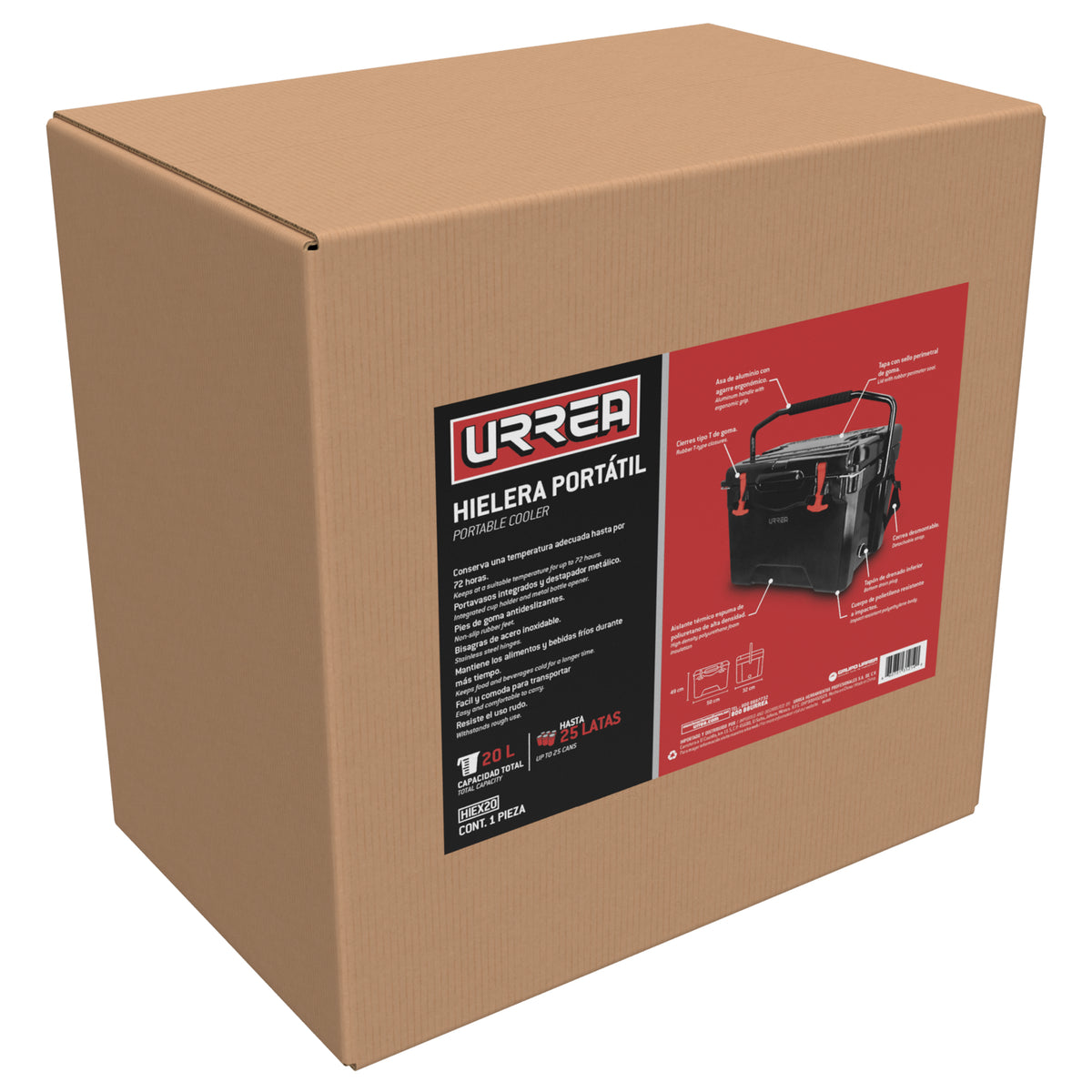 Hielera negra portatil 20lt 55 cm x 40 cm x 34.5 cm Urrea