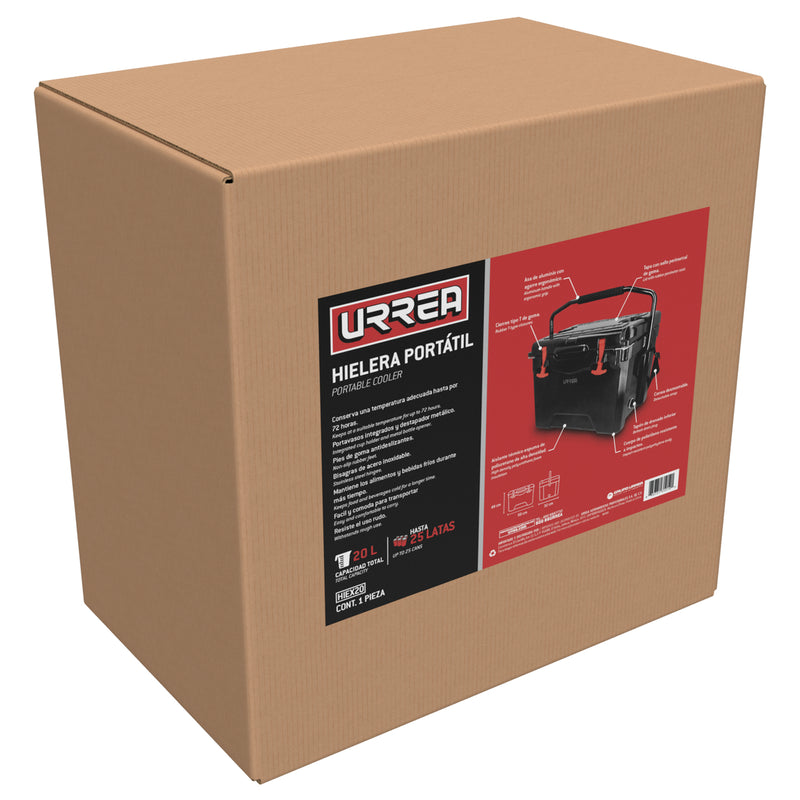 Hielera negra portatil 20lt 55 cm x 40 cm x 34.5 cm Urrea